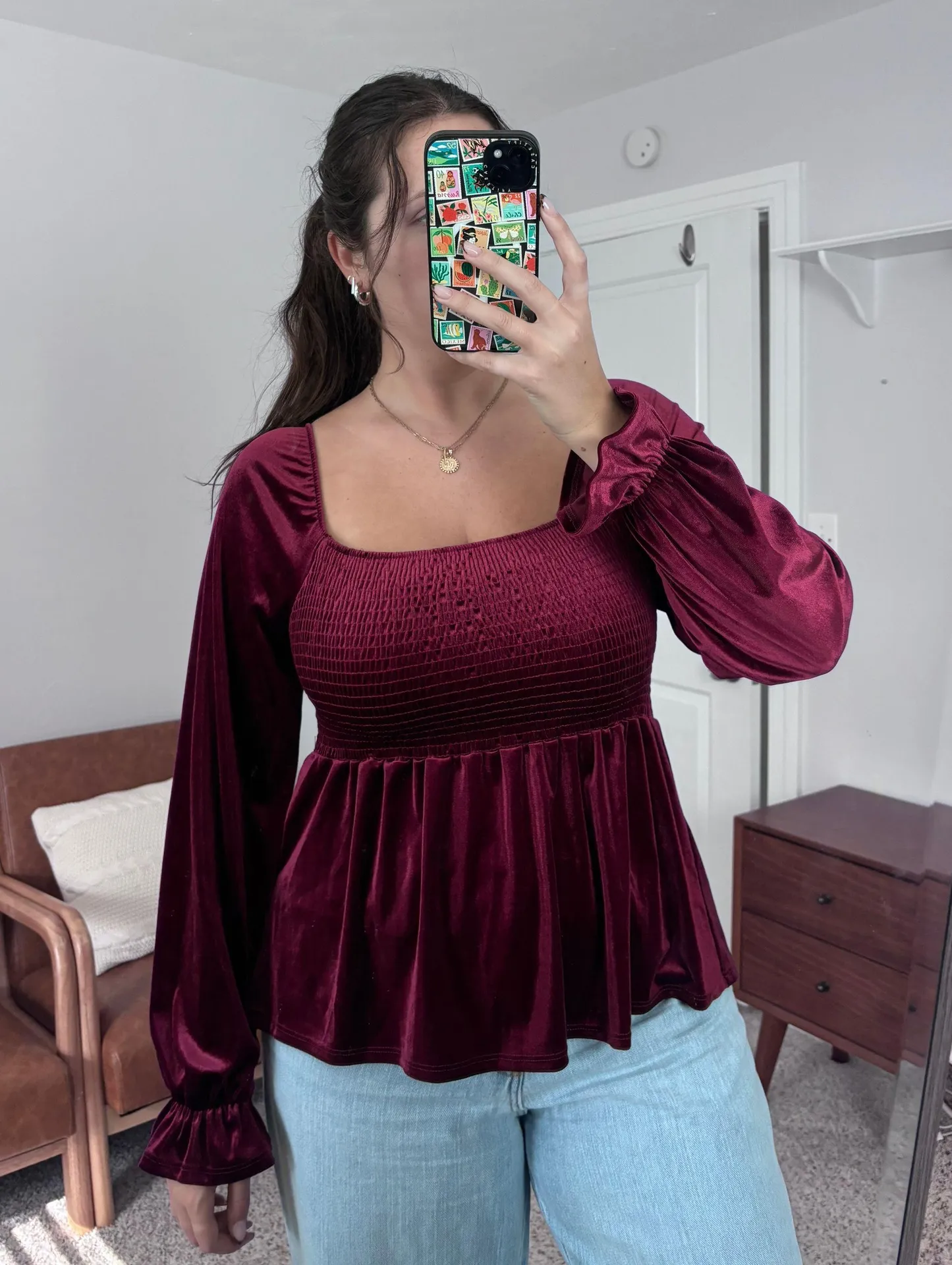 Red Velvet Peplum Top Size XL - Image 2