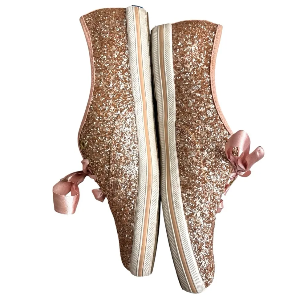 Kate spade Keds, sparkle rose gold shimmer glitter ribbon flats sneakers - Image 6