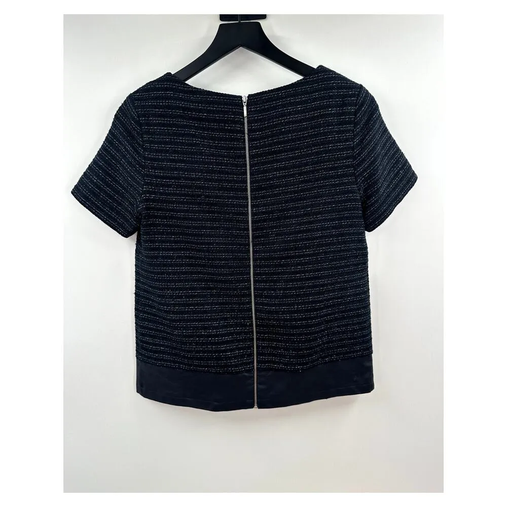 TART NWT Navy Twead Top With Faux Leather Hem Zipper Detail on Back Size Small - Image 6
