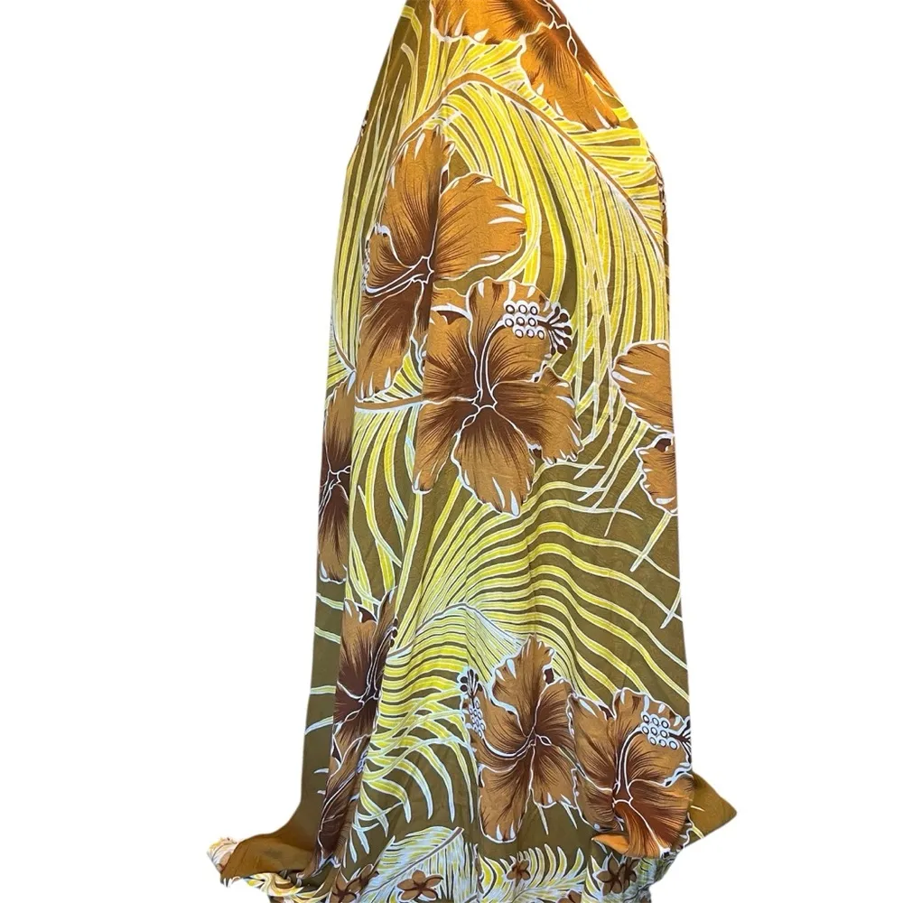 1 World Sarongs Yellow and Brown Tropical Floral Sarong Size undefined - Image 4