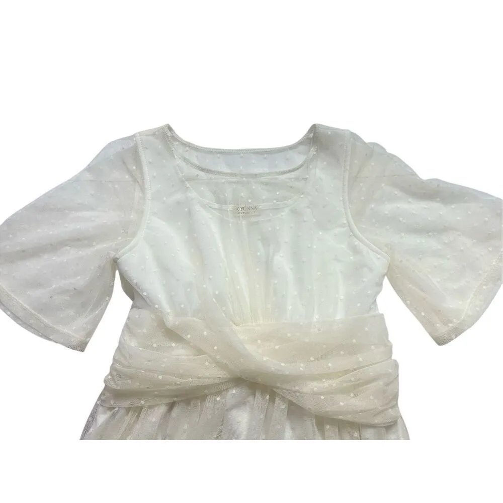 Kimonos cream Swiss dot lace party wedding dress small - Image 3