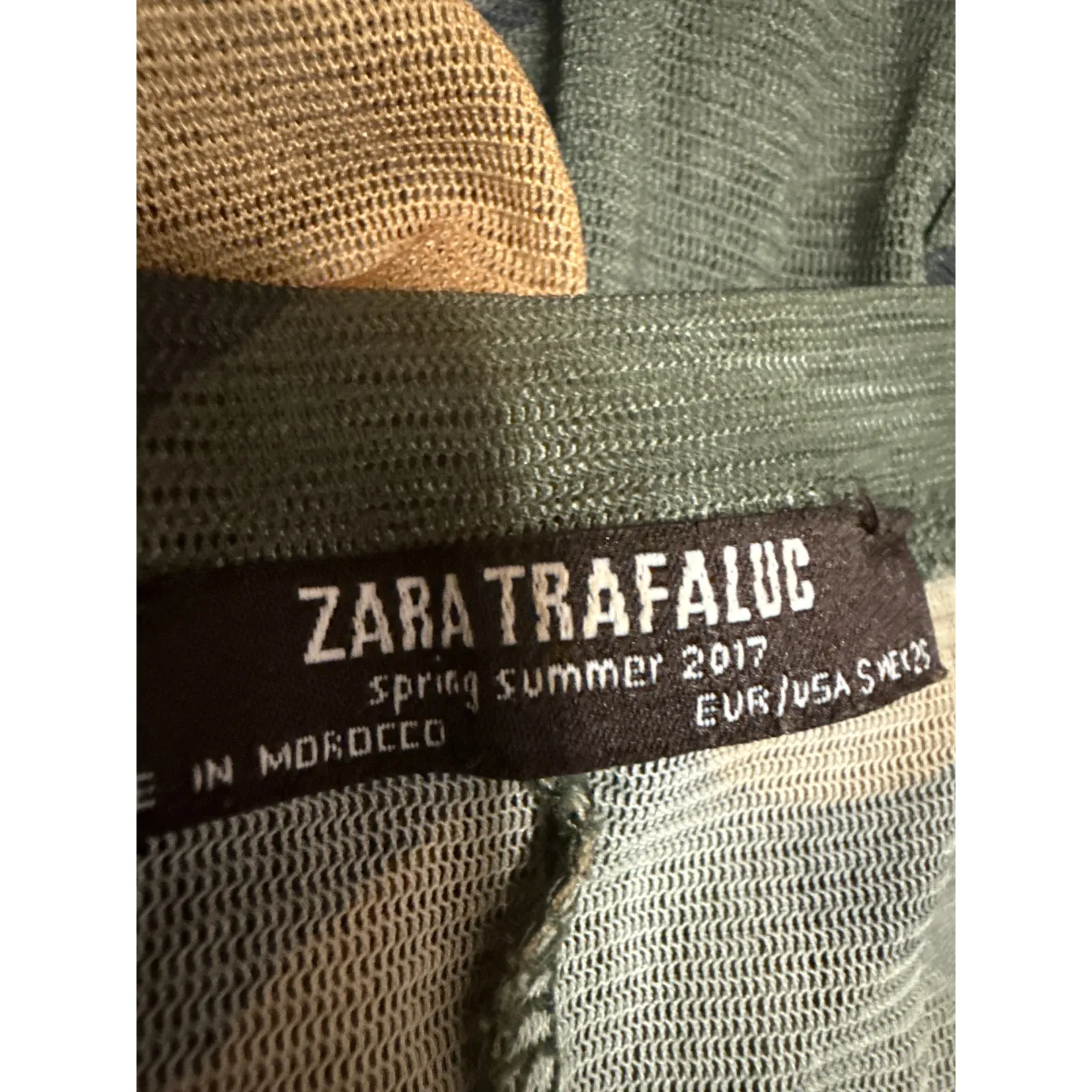 Zara Green Multicolor Camo Camouflage Short Sleeve Peplum Shirt Blouse Top Sz S - Image 3