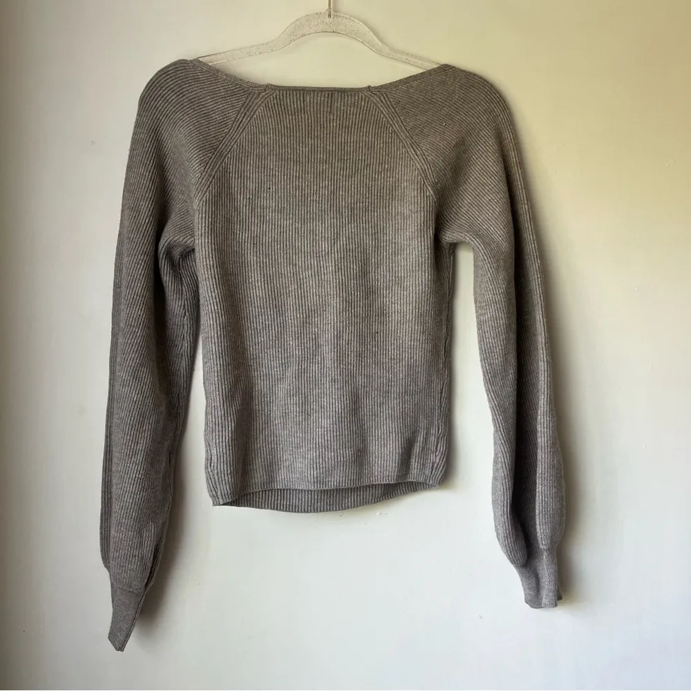 Eliza Gray Ribbed Wide Neck Knit Sweater M/L - Image 6