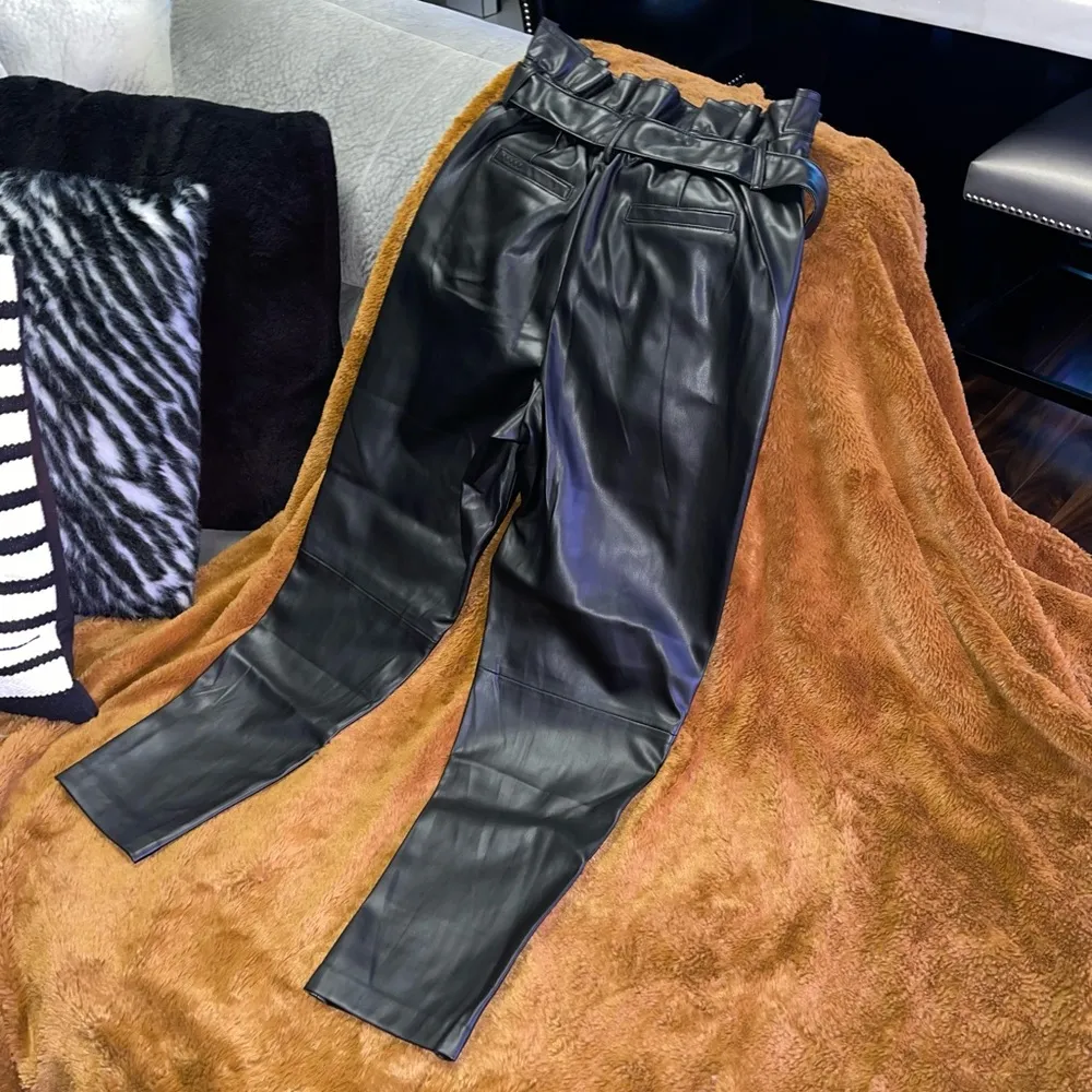 BLANKNYC Paperpag Waist Vegan Leather Pant in Obsidian in Black - Image 6