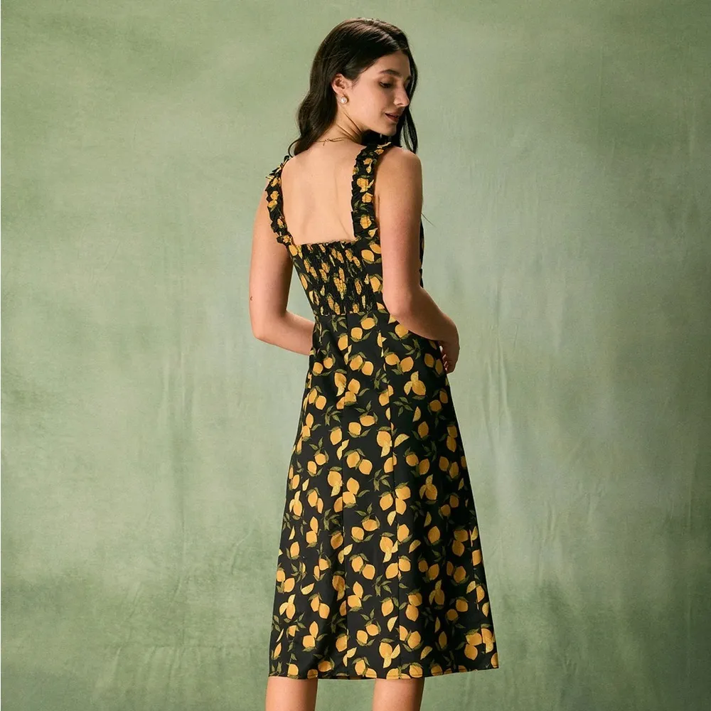 RIHOAS The Black Sweetheart Neck Lemon Midi Dress Orange - Image 3