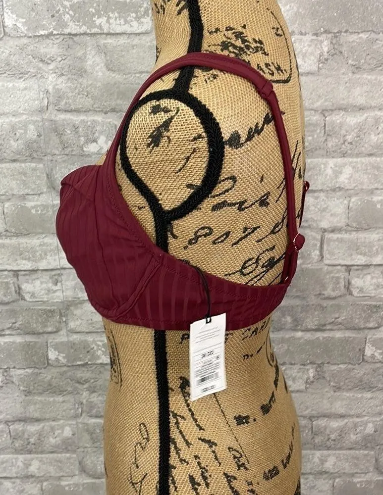 Shade & Shore Unlined Ribbed Bikini Top in Dark Red - Image 4