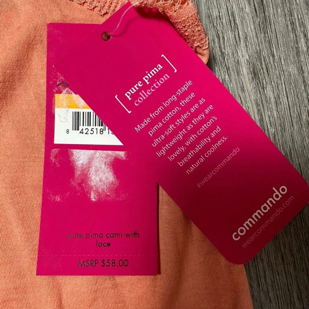 Commando Pure Pima Cami with Lace Coral Orange NEW - Image 2