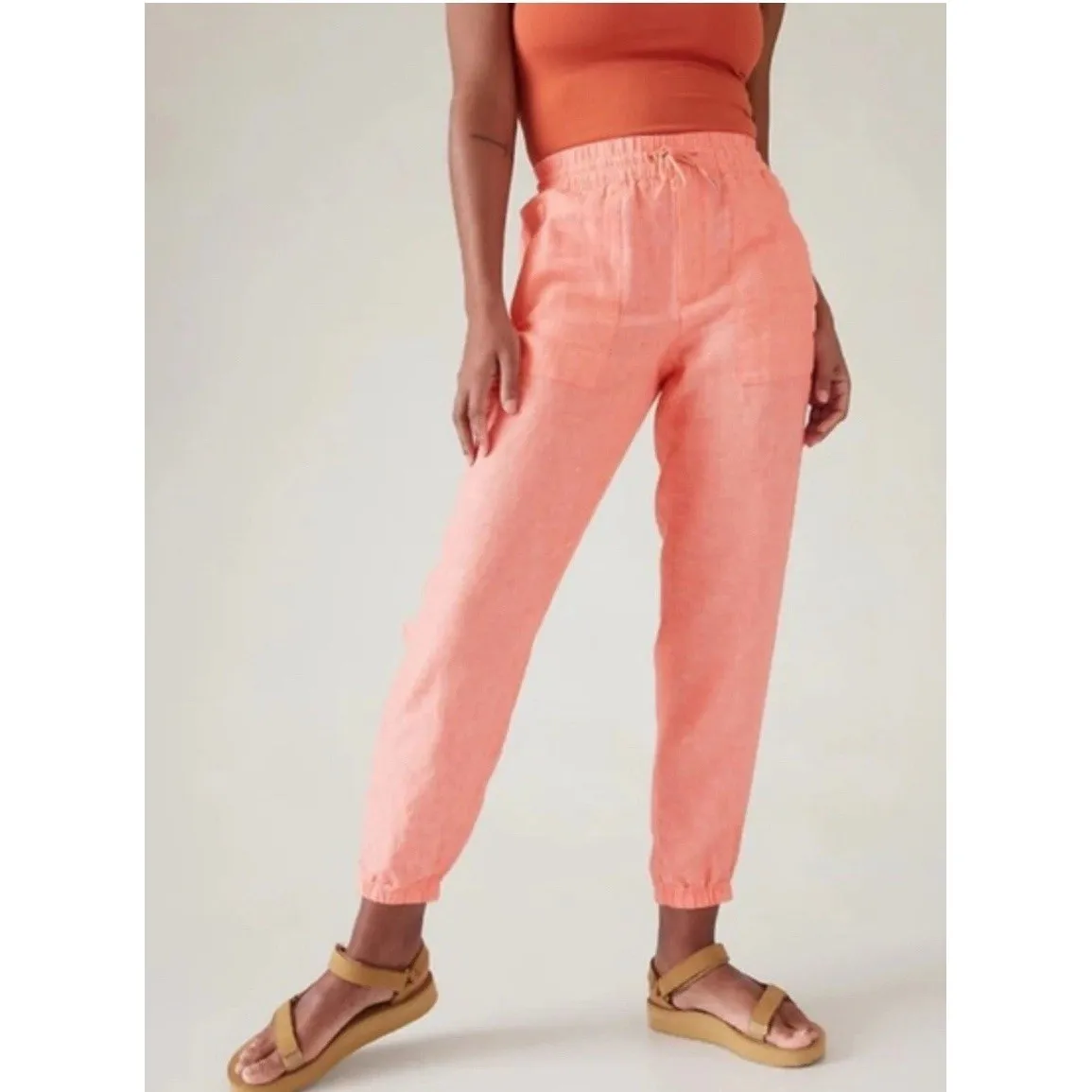 Athleta Retreat 100% ‎ Linen Jogger Women's Size 6 Sunset Glow 2023 Coral - Image 2