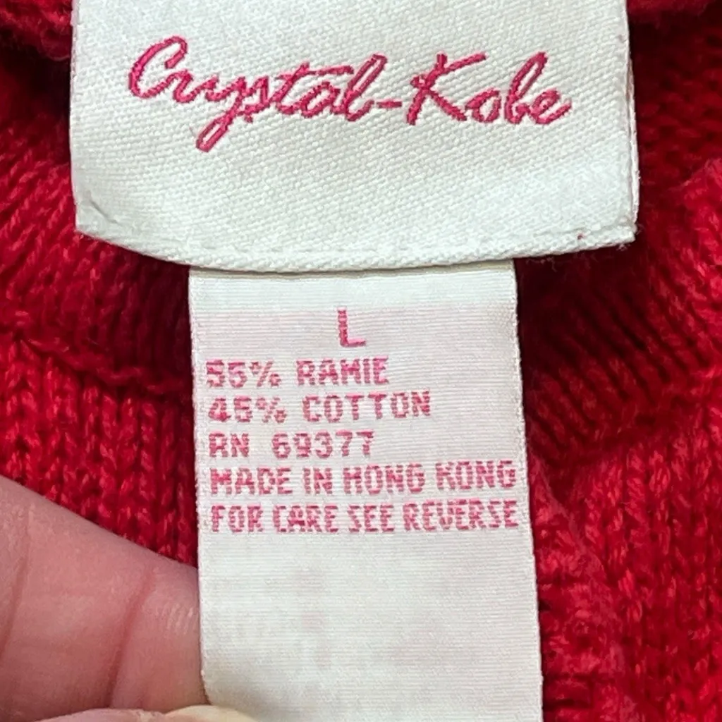 Vintage Crystal Kobe Snowman Patch‎ Red Christmas Cardigan Size L Ugly Sweater Size M - Image 6