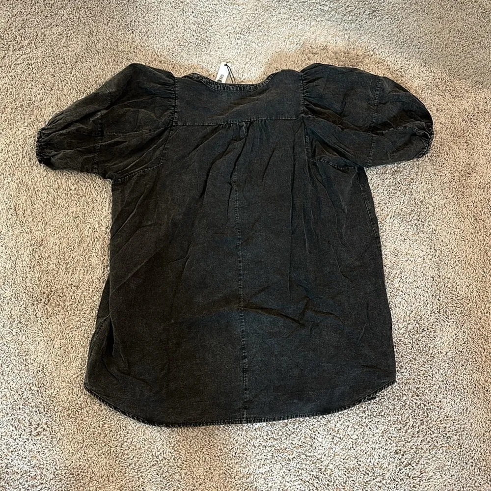 NWT Day and Moon washed black puff sleeve button up dress Sz M Size M - Image 2