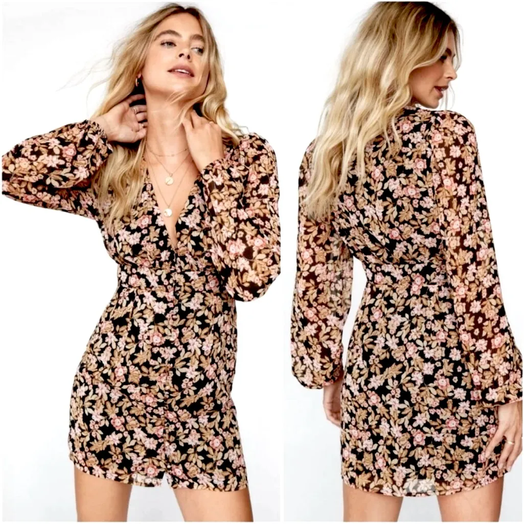 Nasty Gal Size 6 Nothin’ Bud Love Floral long sleeve mini dress NWT - Image 2