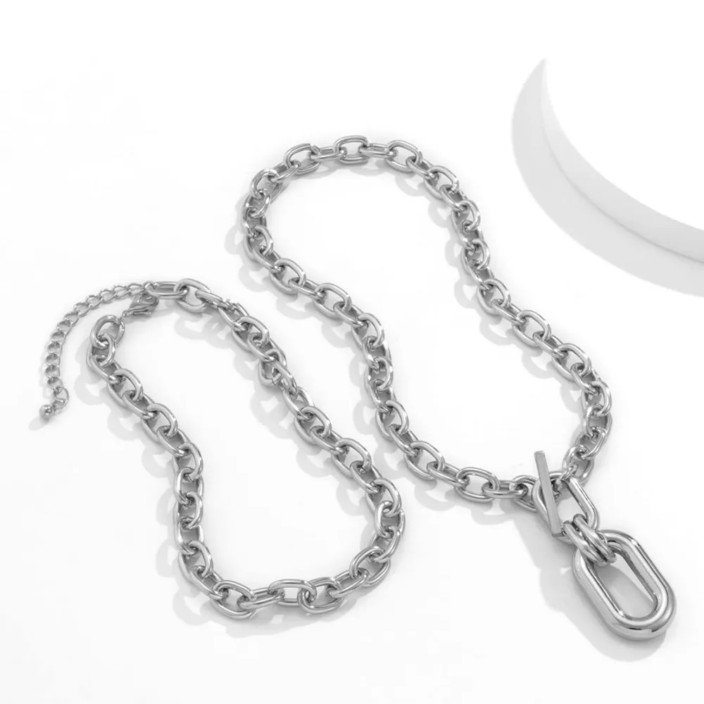 2pcs Silver Layered Chunky Chain Choker Necklace with Toggle Clasp Necklace - Image 2