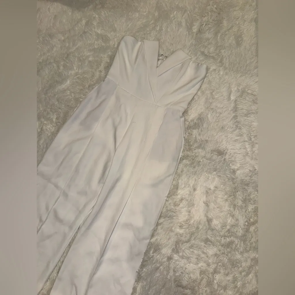 NWOT NADINE MERABI Vanessa Strapless Belted Crepe Flare White Jumpsuit sz 10 - Image 7