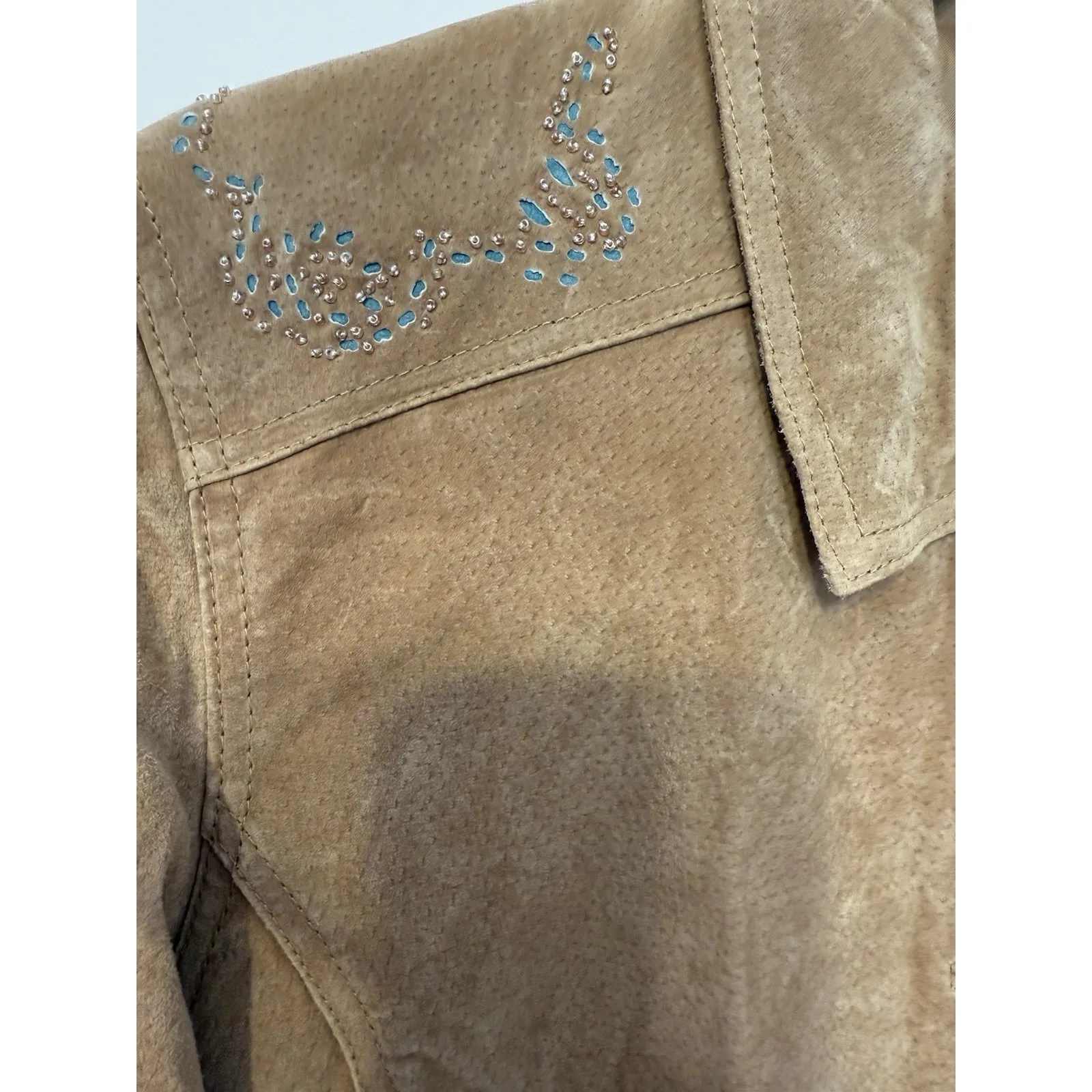 Brandon Thomas 100% Suede Leather Jacket Tan Women's Sz M Boho Western Rodeo Size M - Image 3