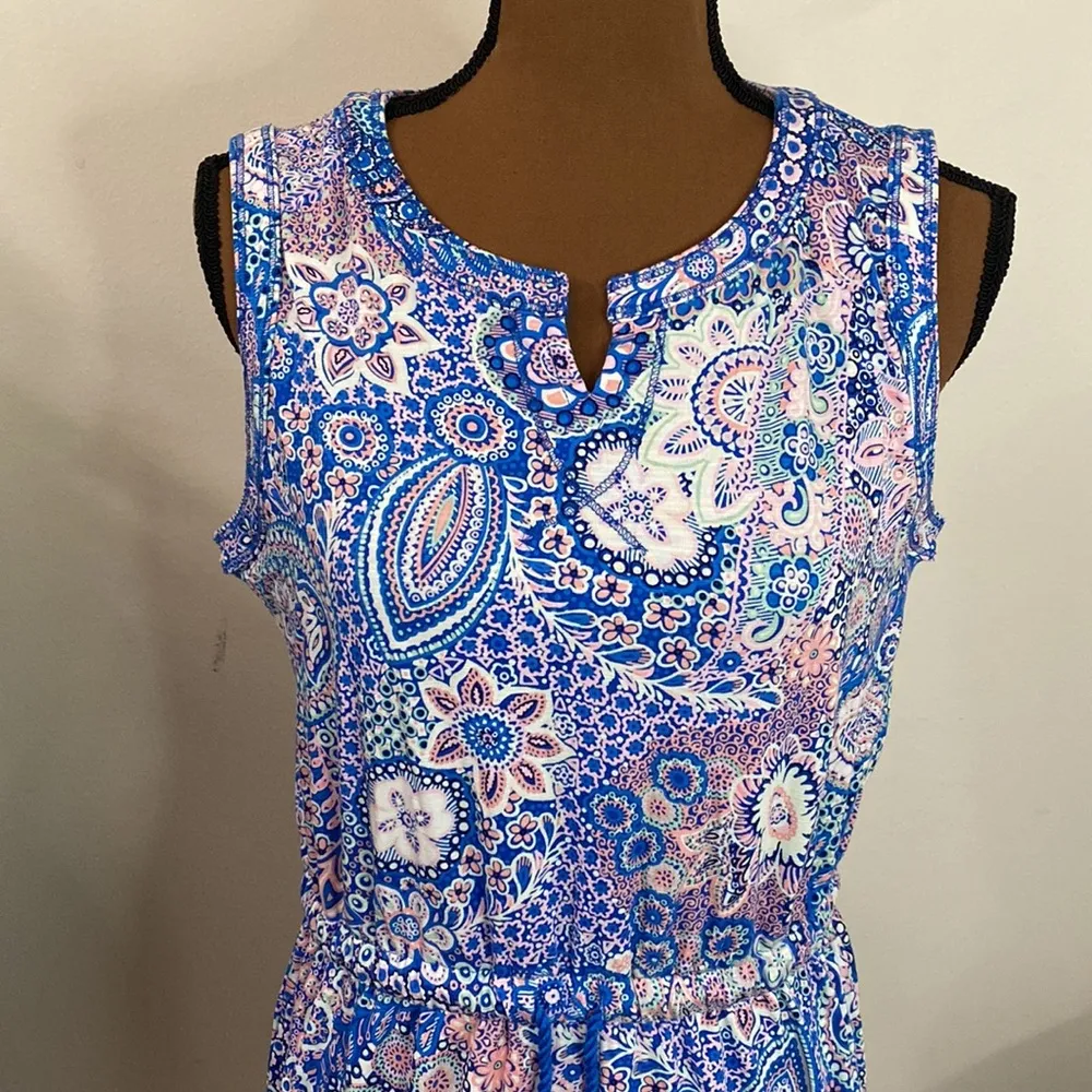 T by Talbots tassel tie stretch jersey knit sleeveless paisley print dress sz Mp - Image 5