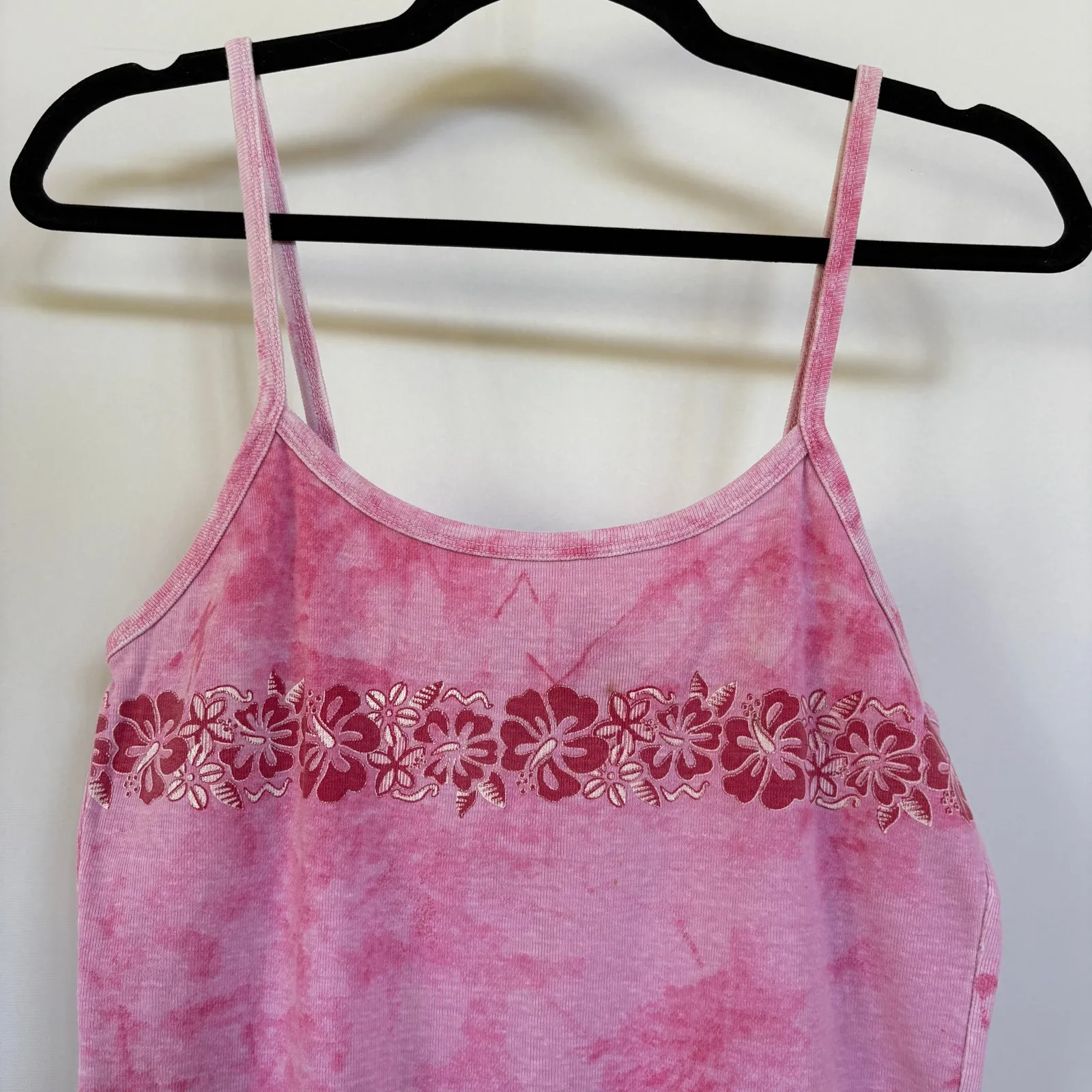 Y2K Hawaiian Pink Tie Dye Mini Tank Dress Floral Hippie Beach Vacation Large - Image 4