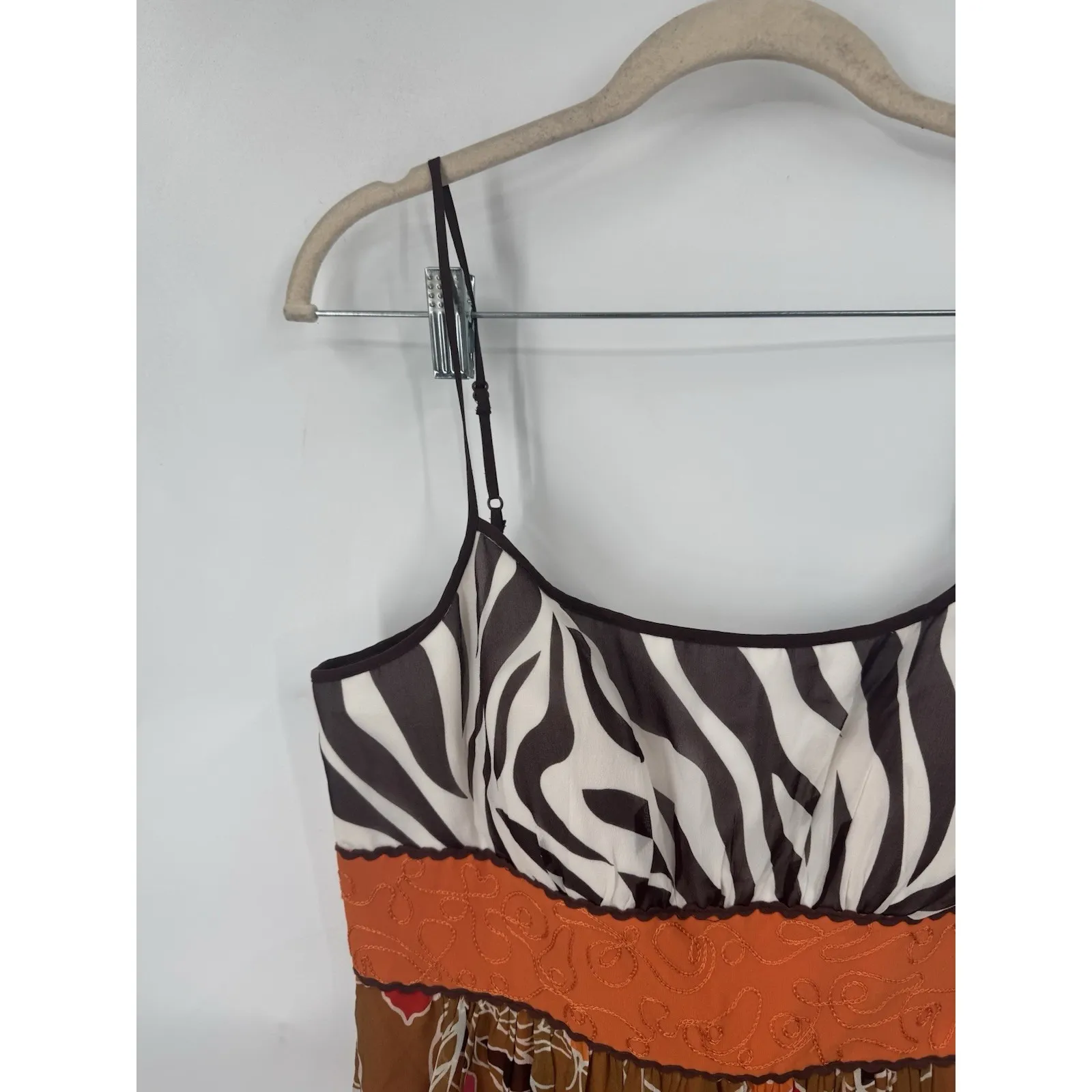 Max And Cleo 100% Silk Retro Y2K Dress Women 12 Orange Cottage Boho Peasant - Image 10