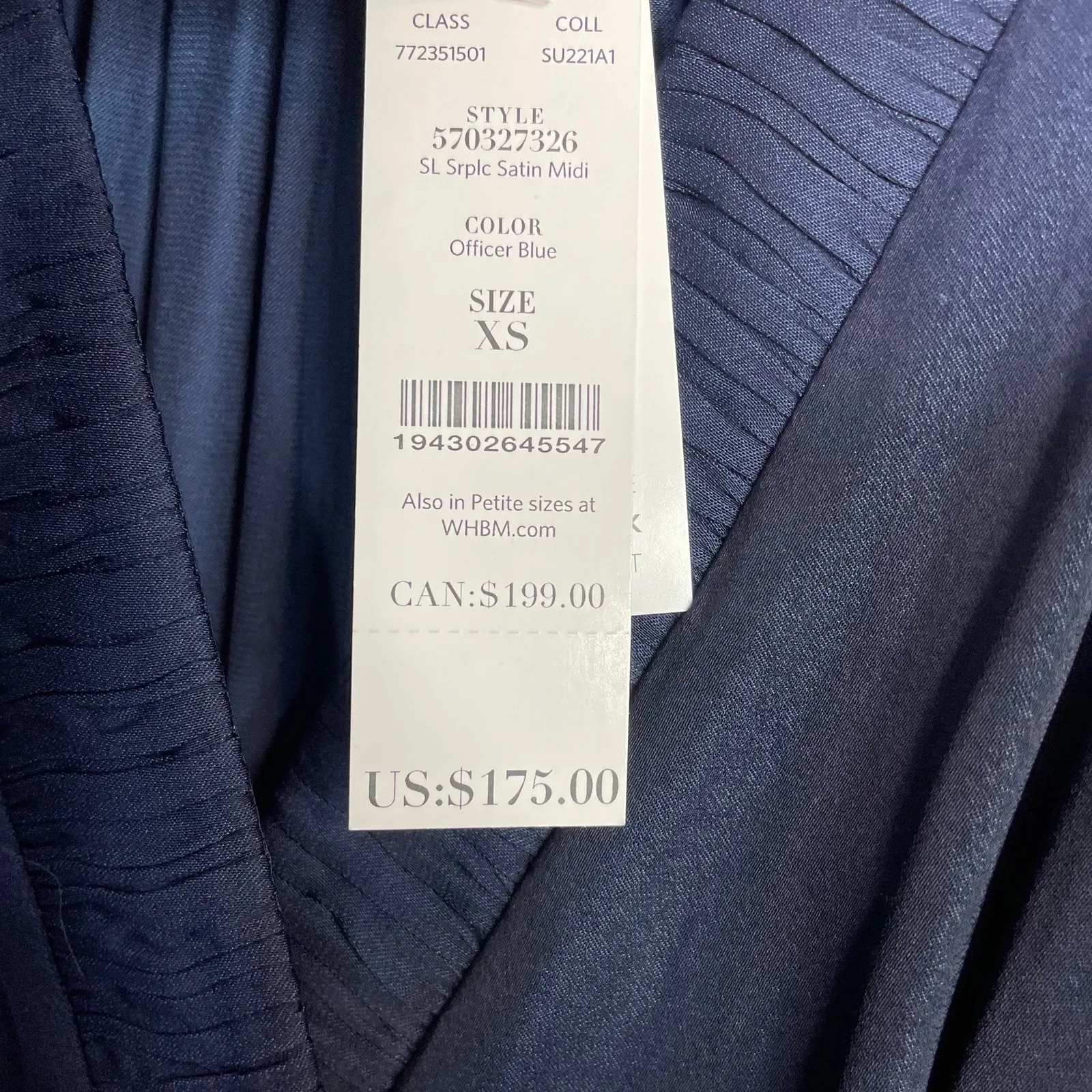 White House Black Market Satin Surplice Sleeveless Tiered Midi Dress Navy XS New - Image 13