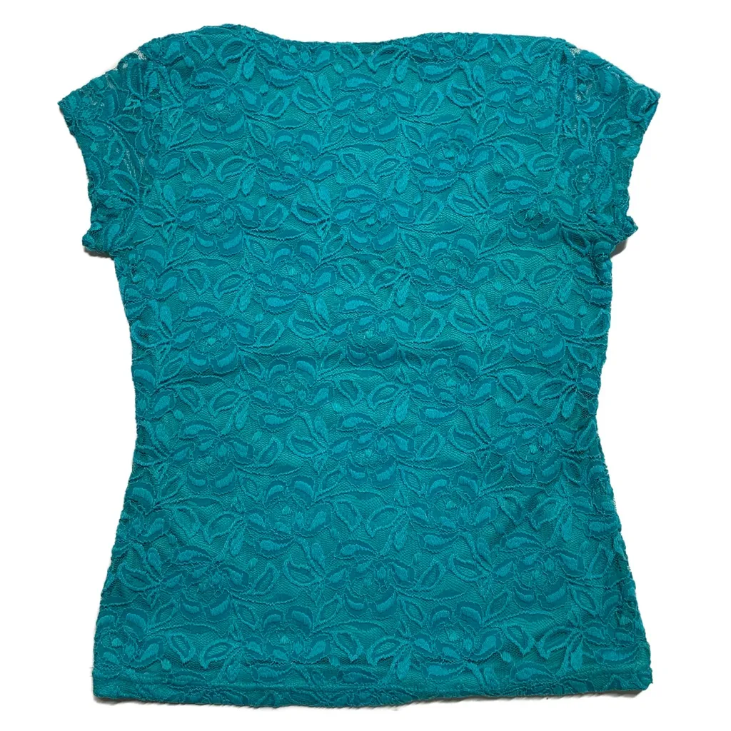 GUESS Teal Lace Cap Sleeve V-Neck Top - Image 7