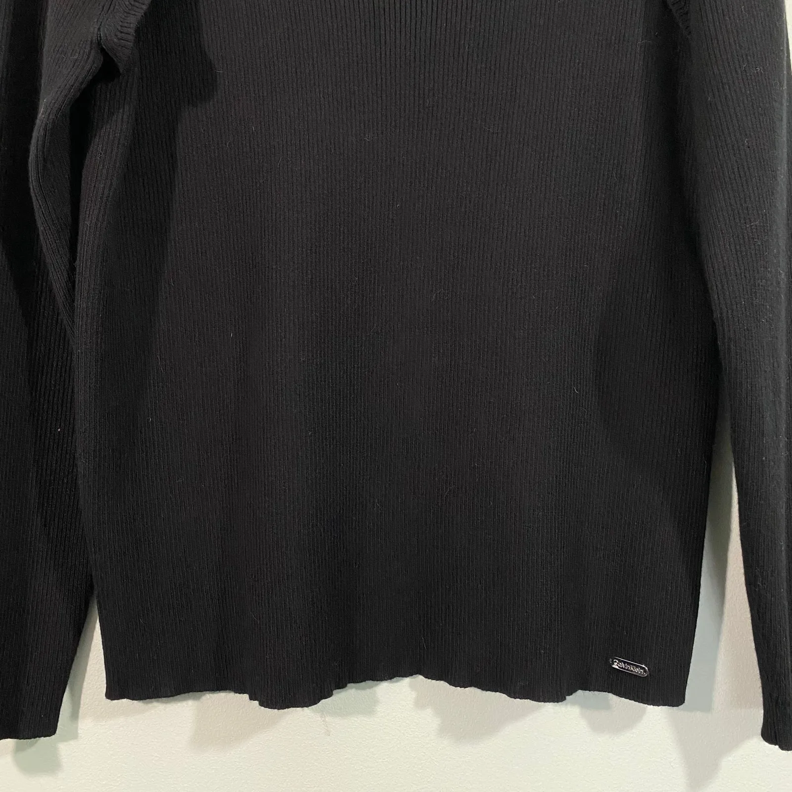 Calvin Klein Black Ribbed Chain Link Detail Retro Y2K Long Sleeve Sweater Sz XL - Image 5