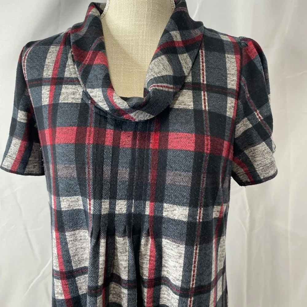 JH Collection cowl neck short sleeve plaid dress PL Gray Size undefined - Image 3