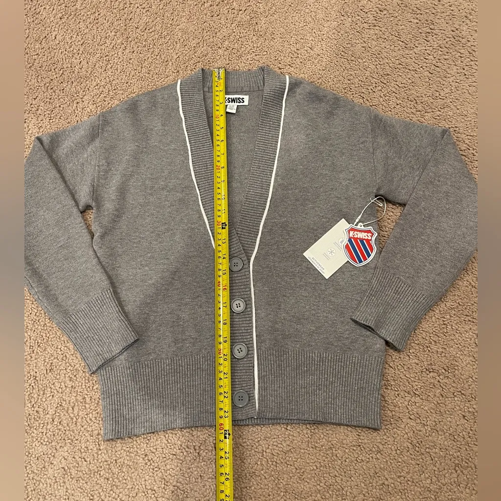 K-SWISS Gray Sweater Knit Cardigan with Piping Detail - Image 6