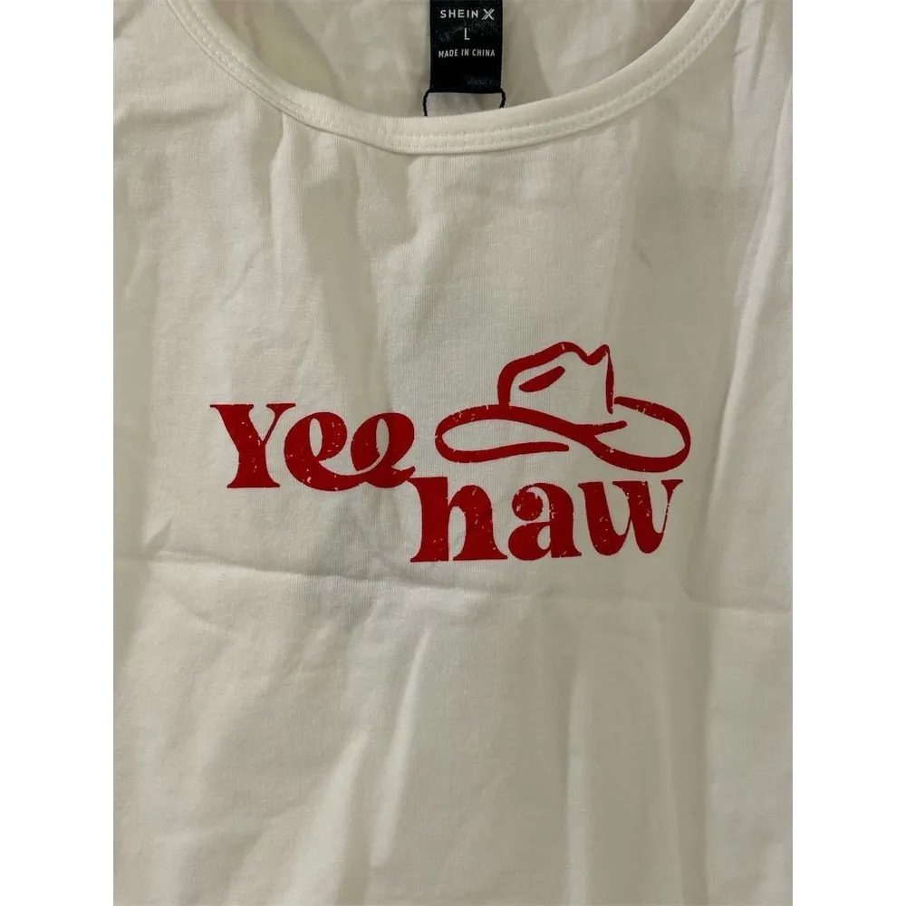 SHEIN Tank Top Shirt Womens Size L Yee Haw Cropped White Western Country NWT - Image 2