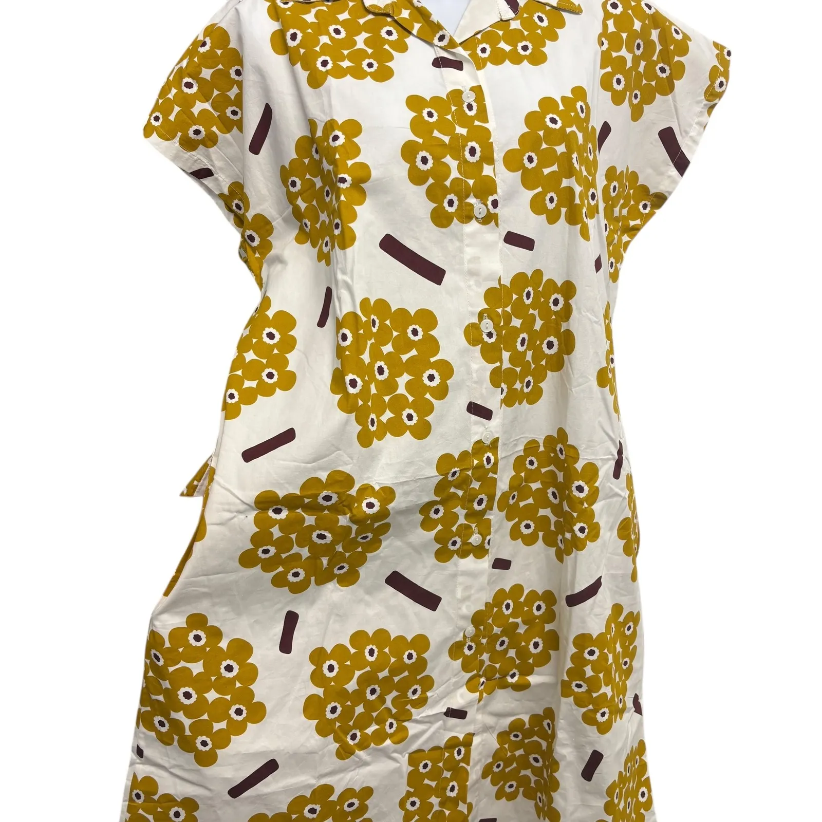 Bonus by Ananya Womens Dress Size Medium Yellow Floral Print Shirt Dress White - Image 4