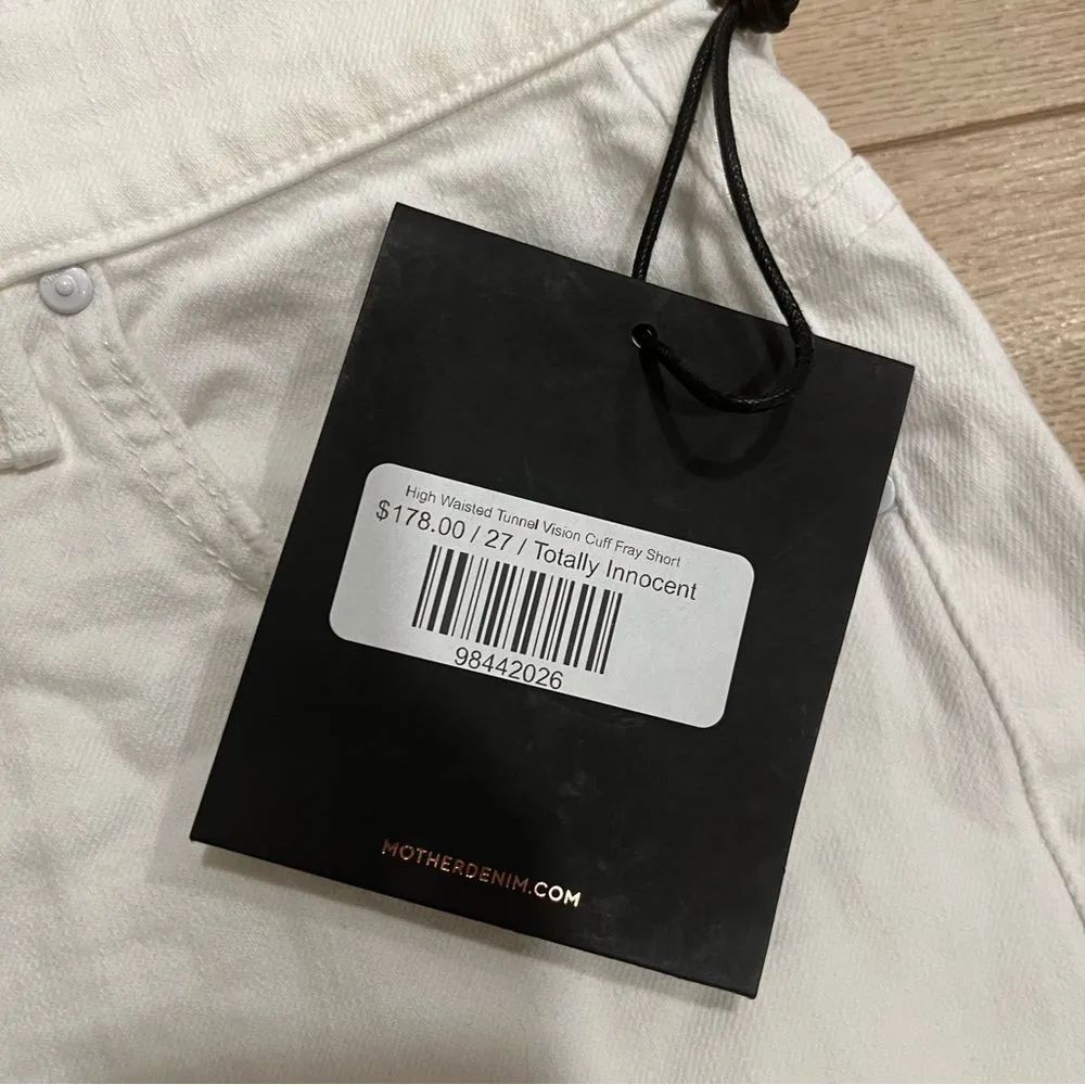 NWT Mother Superior High Waisted Tunnel Vision Cuff Fray Short White Size 27 - Image 3