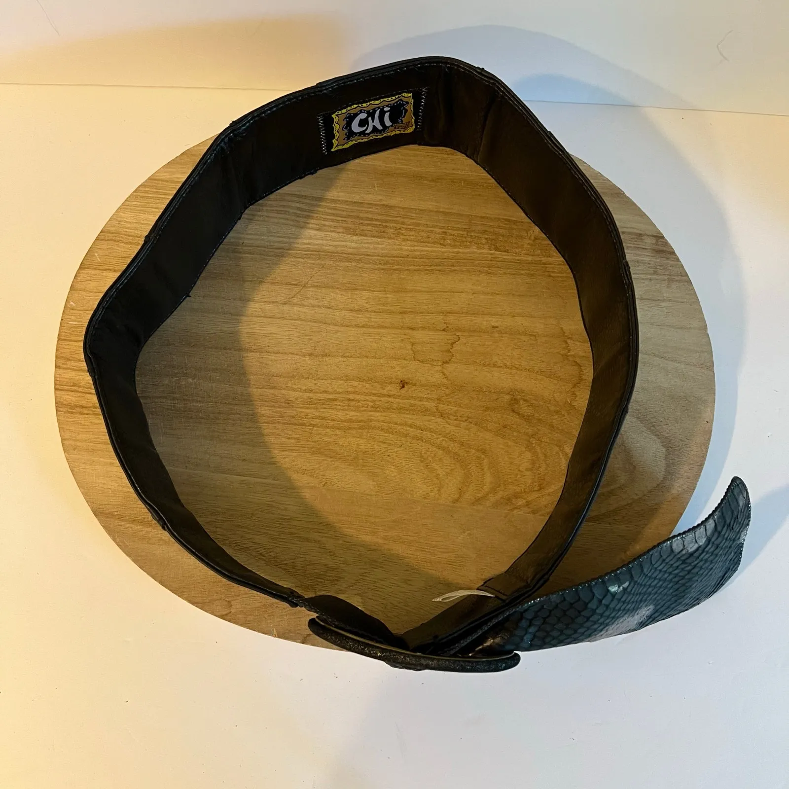 Chi Designed by Carlos Falchi Black Genuine Leather Snake Skin Belt Free Size - Image 6