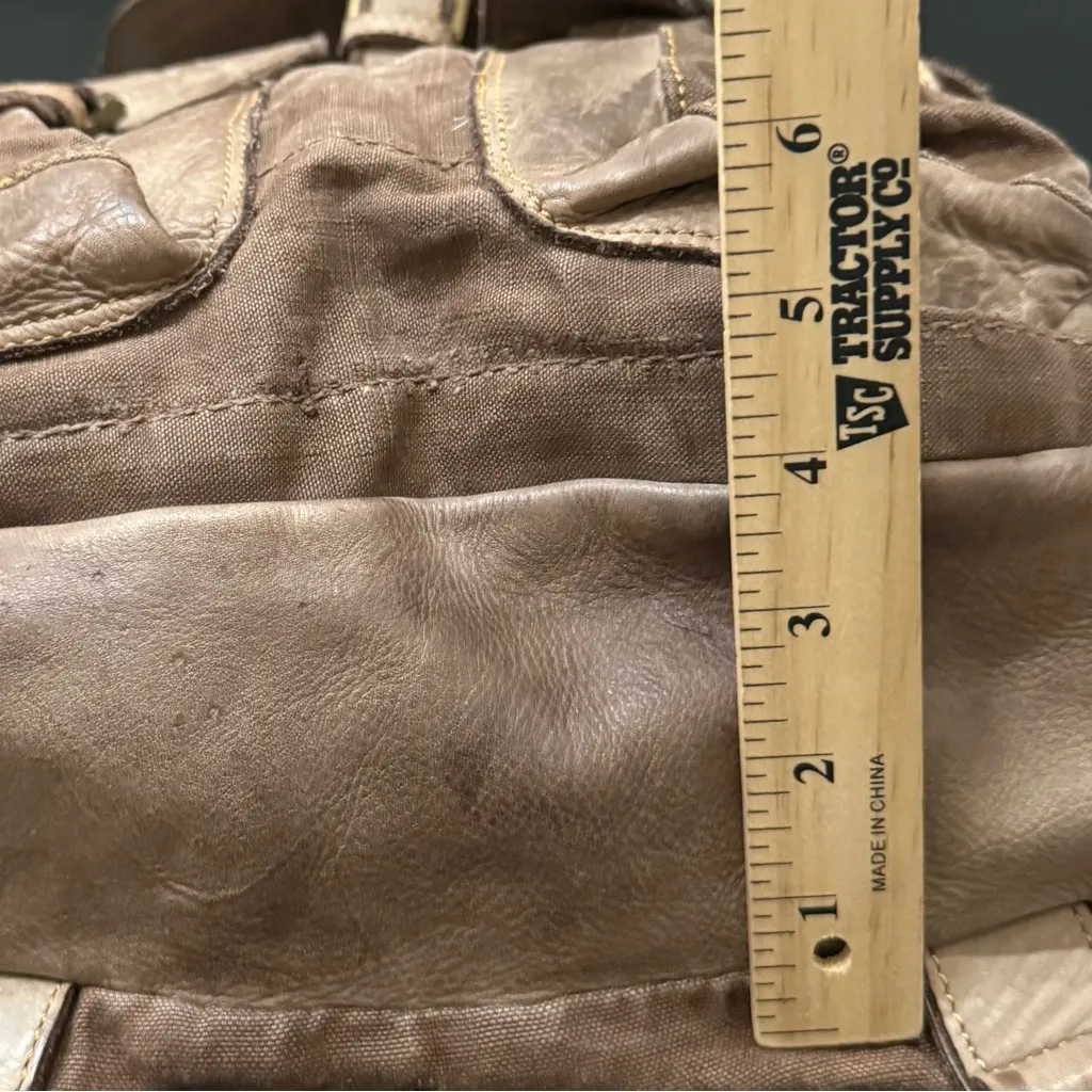 BAYSIDE Taupe Distressed Canvas & Leather Drawstring Slouchy Rucksack Backpack Brown - Image 10