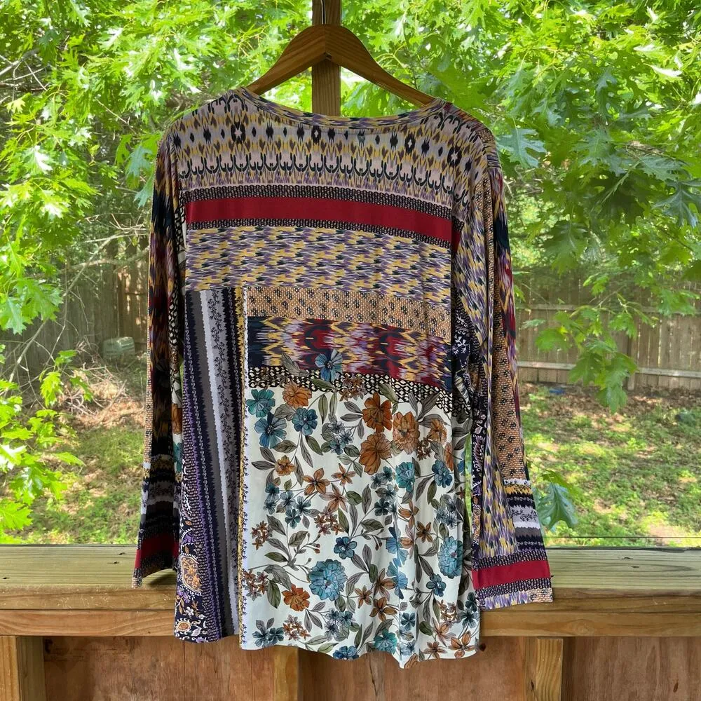 Johnny Was Betsy Printed Crewneck Tee Floral Multi Pattern Size 2X - Image 2