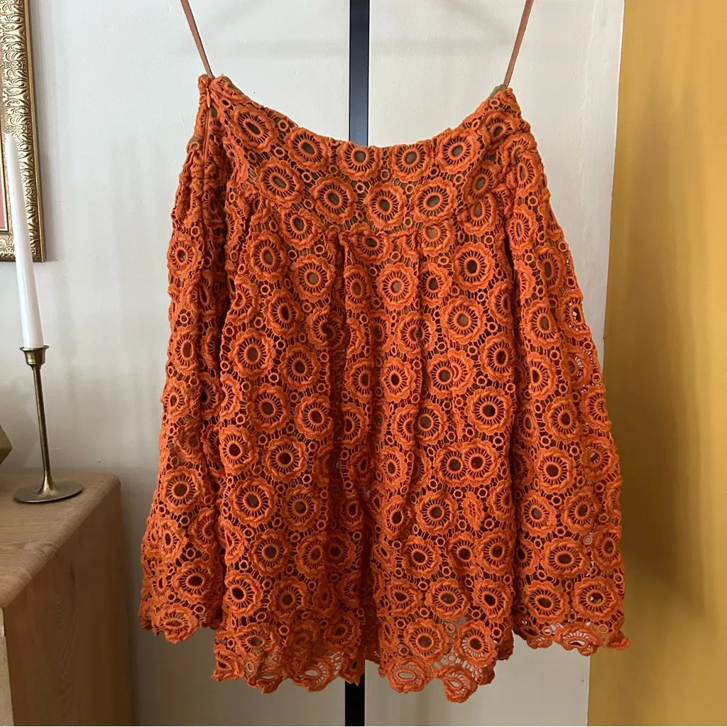 Anthropologie Moulinette Soeurs Crochet Eyelet Skirt Orange Tuberose $188 Size 2 - Image 5