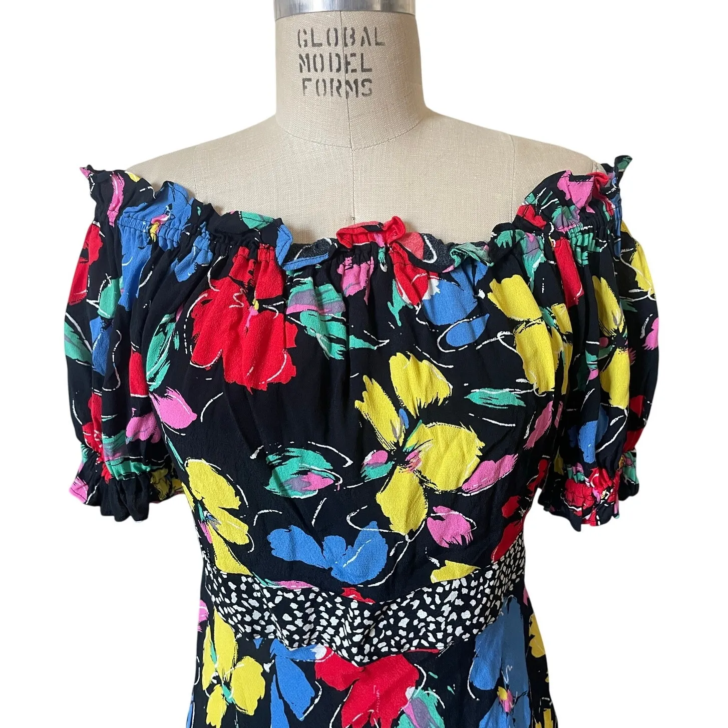 RIXO For Target Black Floral Off the Shoulder Puff Sleeve Maxi Dress Size 10 - Image 6