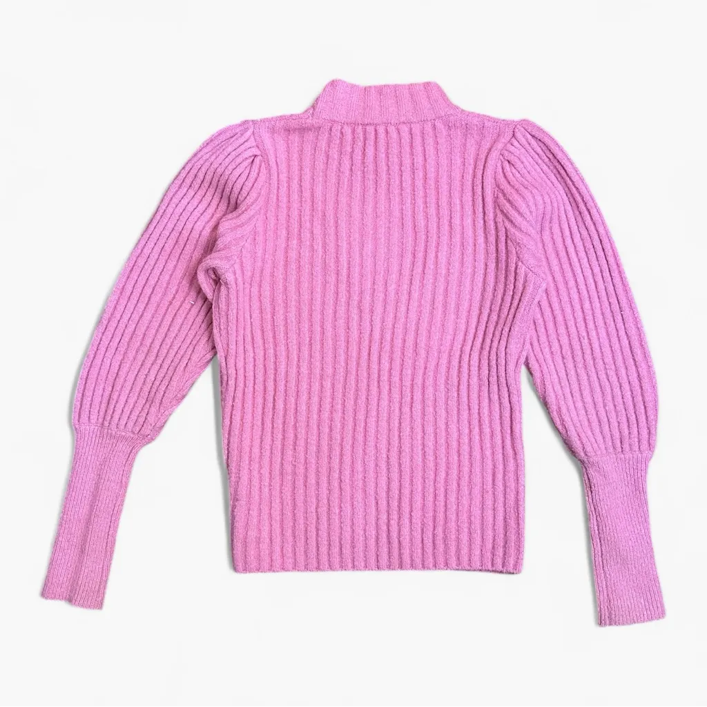 WAYF Miles Puff Sleeve Ribbed Turtleneck Sweater Size S – Soft Pink Knit - Image 3