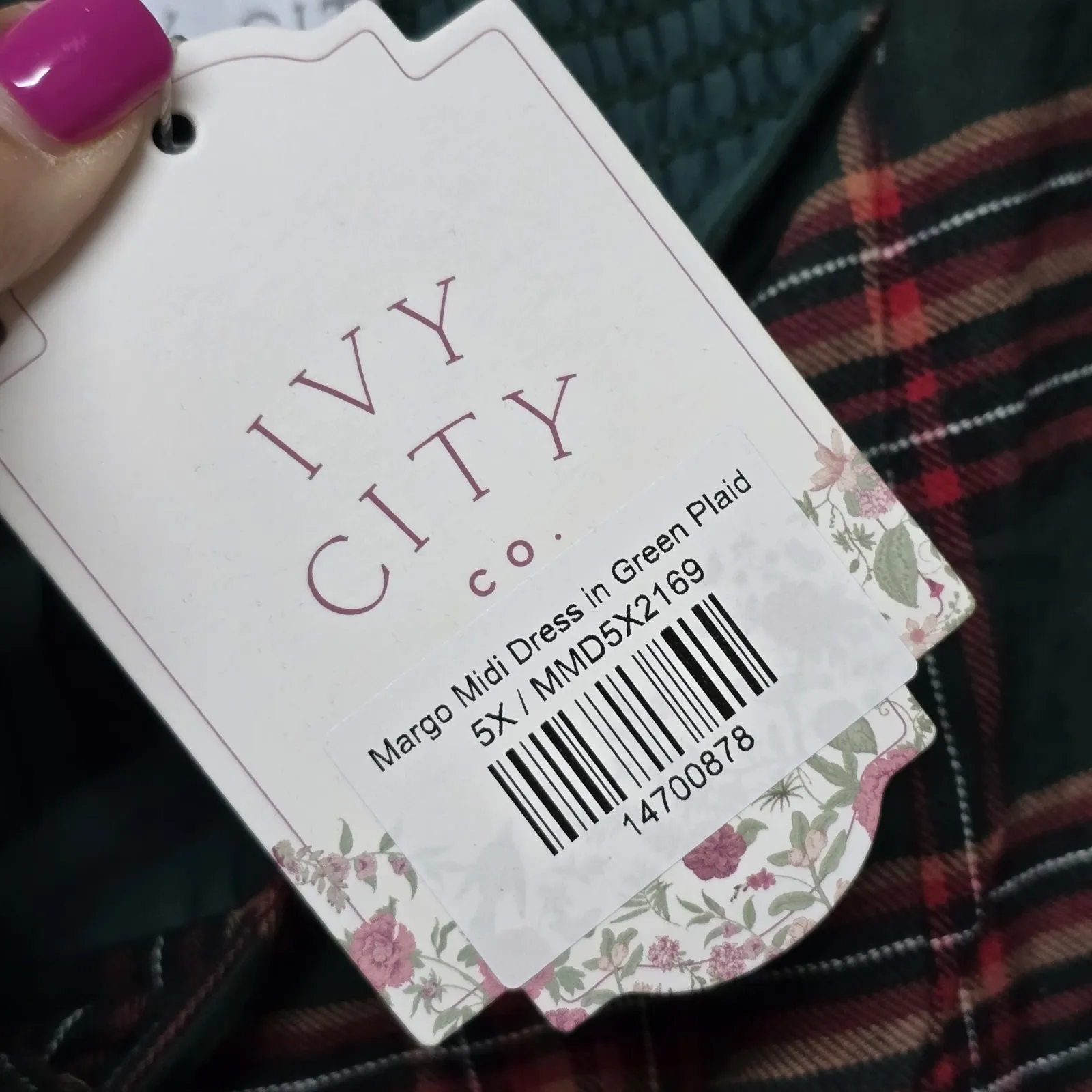 Ivy City Co. Womens 5X Margo Midi Dress Green Plaid Smocked Plus Size‎ Holiday - Image 6