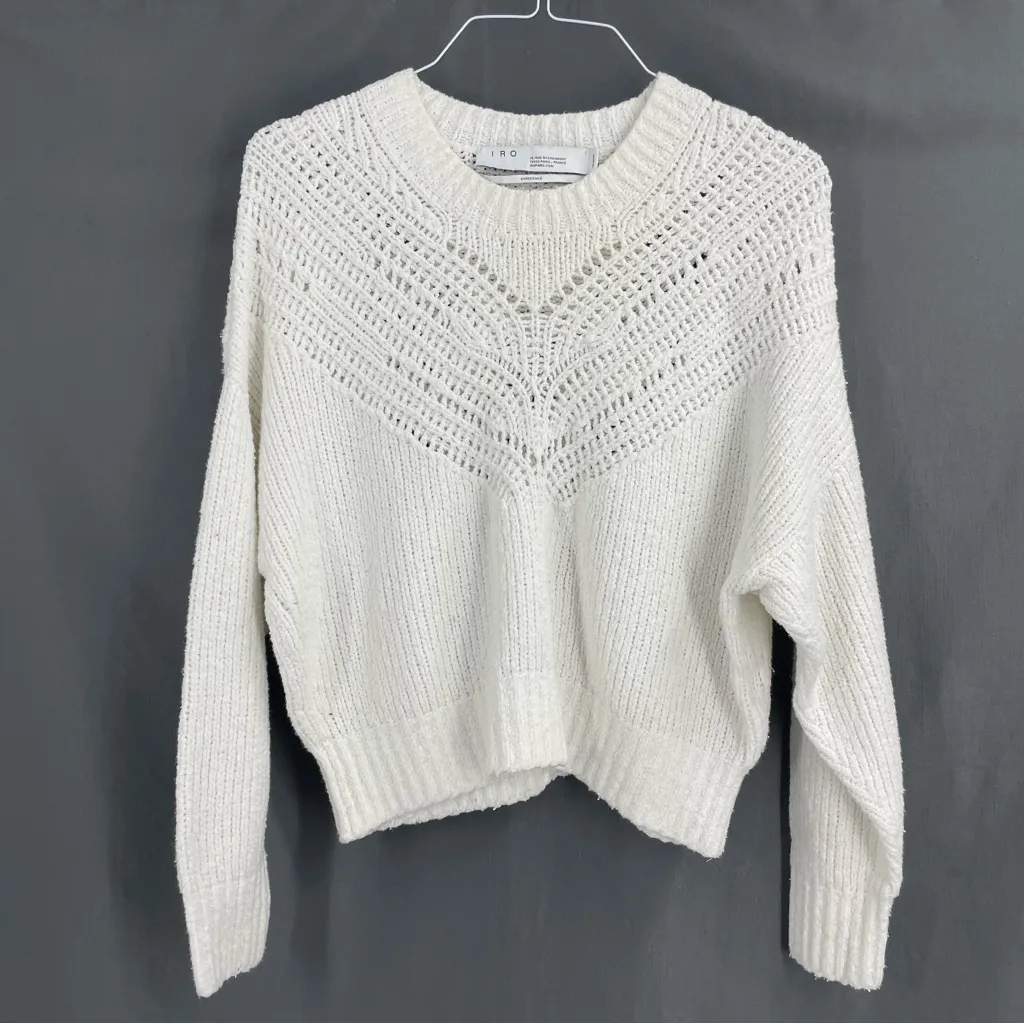 IRO Arresi Chevron Knit Cozy Cottage White Casual Luxury Crewneck Sweater Top - Image 5
