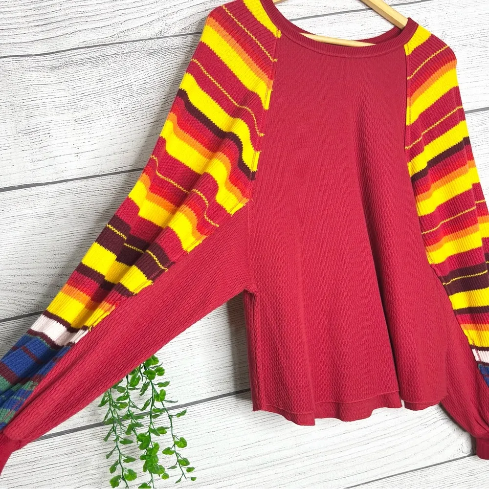 Free People Rainbow Dreams Oversized Sleeve Sweater Top Size XS Red Multicolor - Image 6