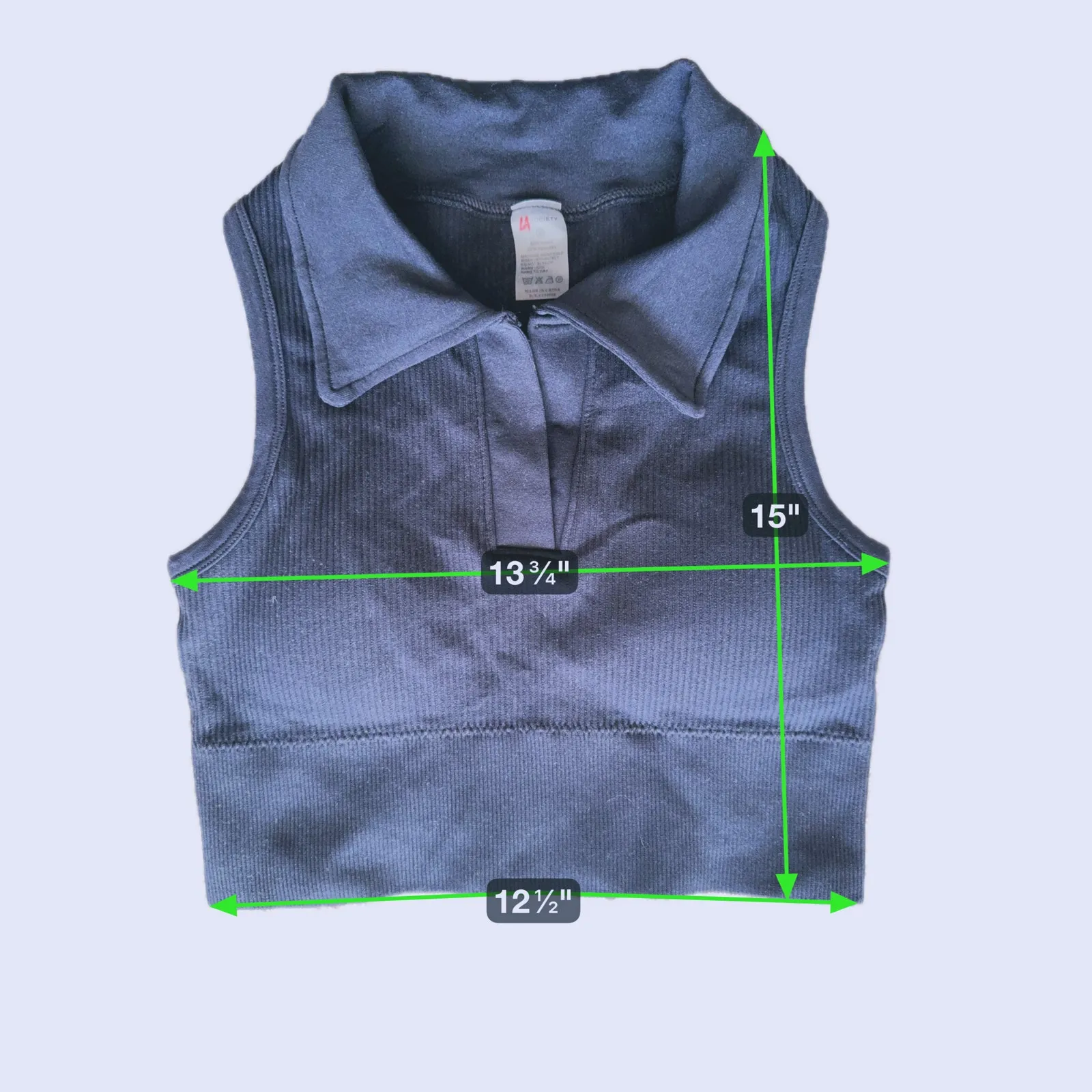 NWT LA Society Ribbed Collared Crop Top Size Medium Black Preppy Athleisure - Image 7