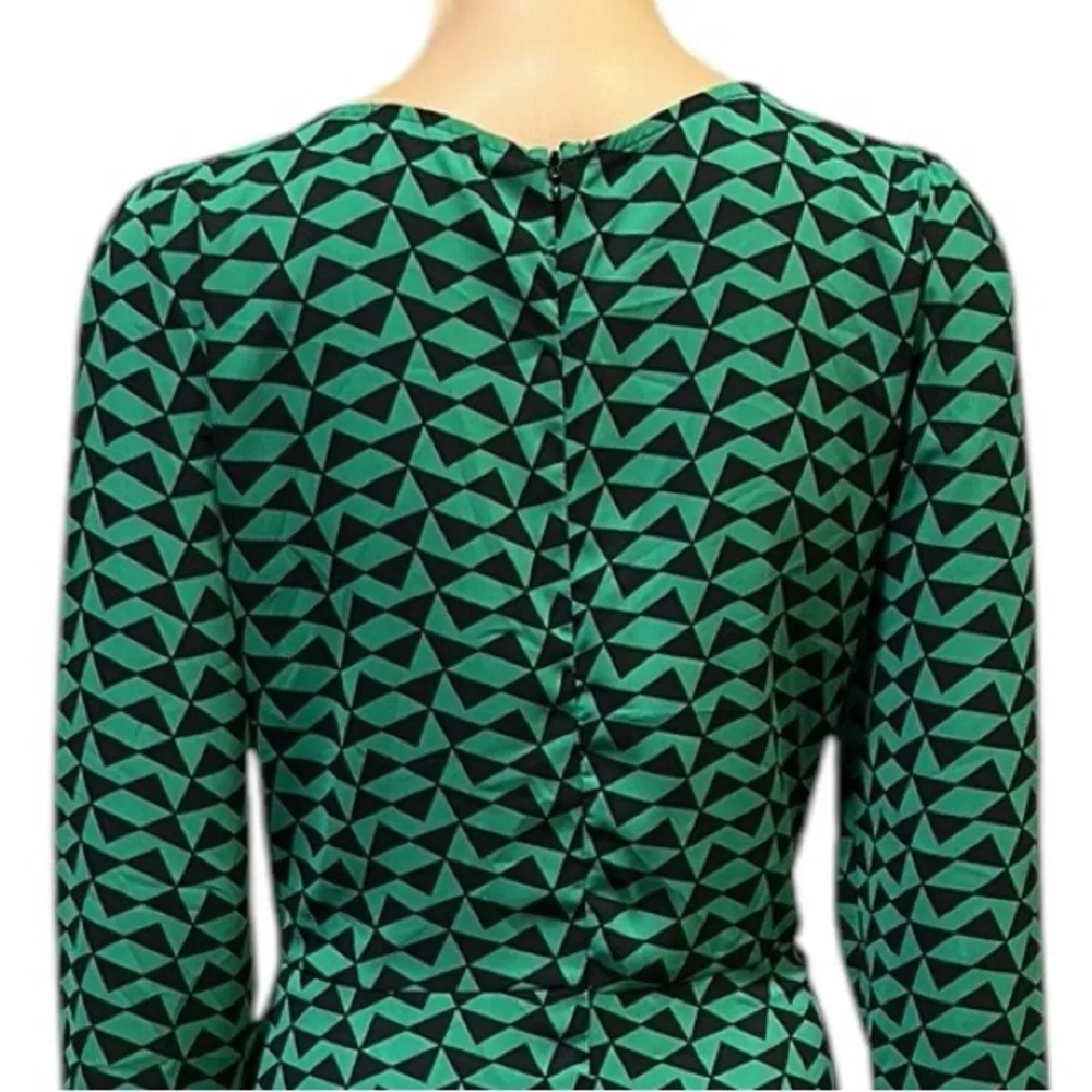 Anthropologie Everly Green Black Geometric Print 3 Quarter Sleeve Dress Womens L - Image 5