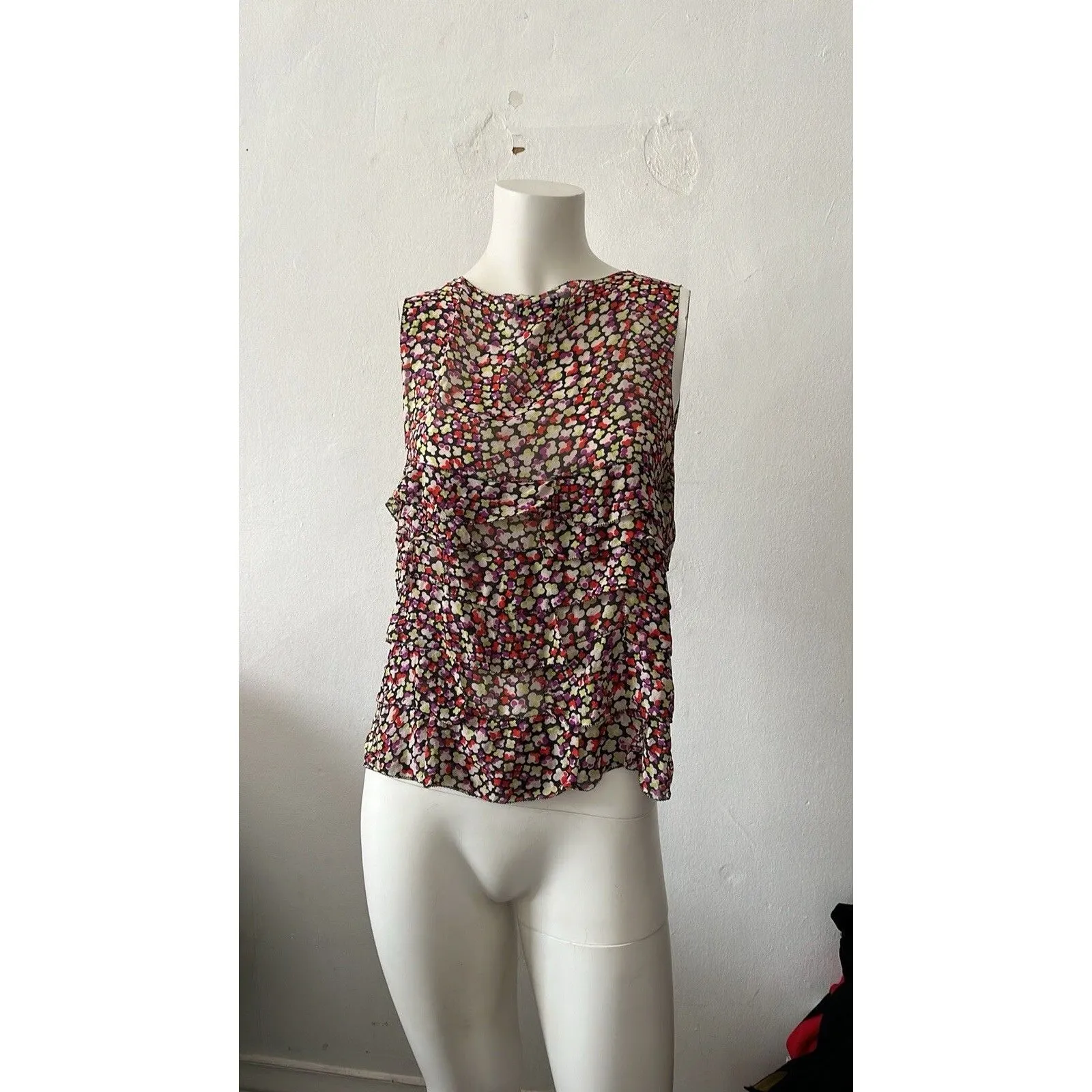 MODA International top S silk tiered artsy colorful work kaleidoscope confetti - Image 2