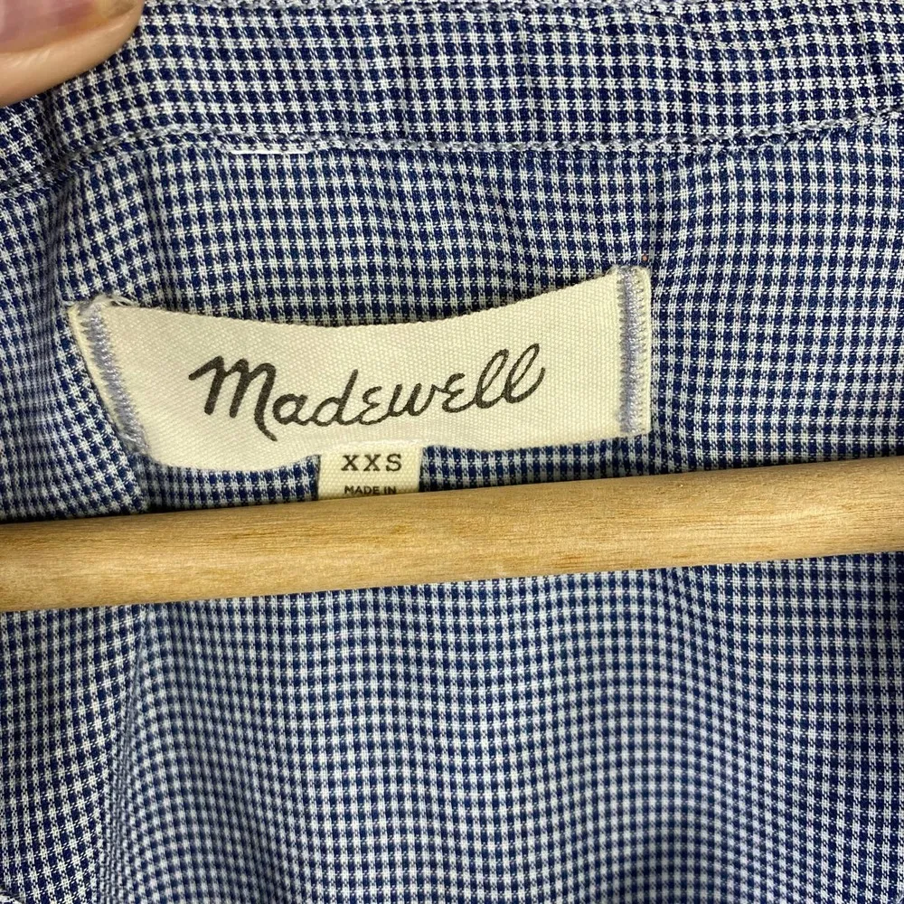 Madewell Womens Tie Front Popover Top Mini Gingham Short Sleeve Blouse size XXS - Image 6