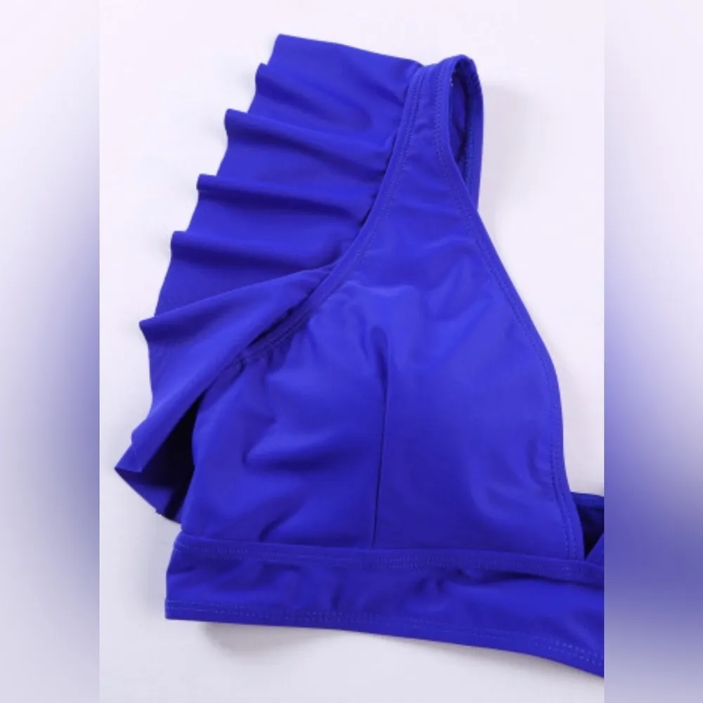 Blue Ruffle Top High Waisted Floral Bottoms 2 Piece Bikini Swimsuit Bathing Suit Size XXL - Image 11