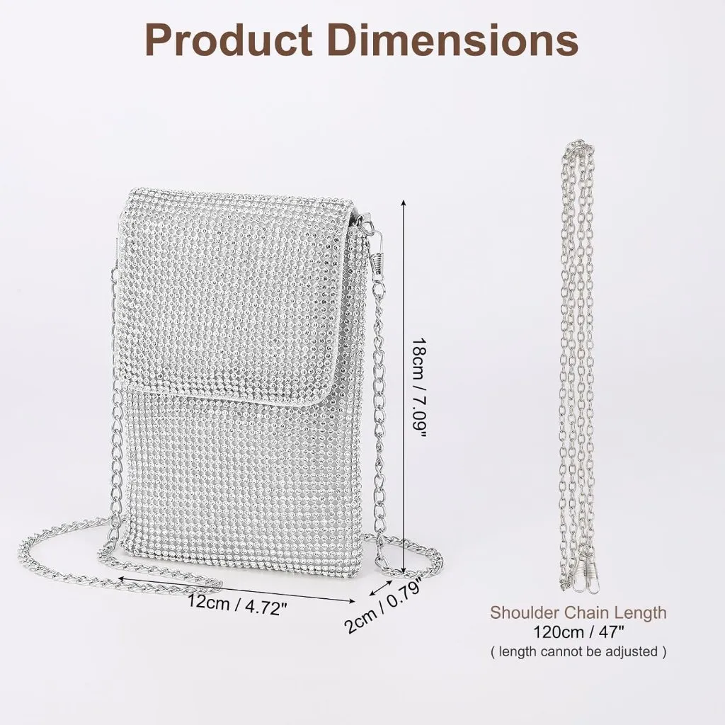 ⚡ Women's Rhinestone Crystal Evening Detachable Shoulder Crossbody Bag Silver - Image 3