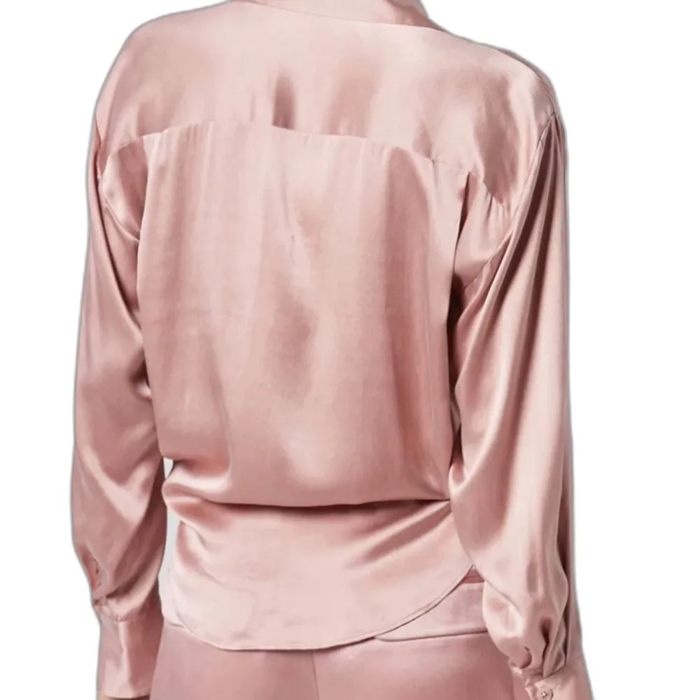 Equipment Geneva Top 100% Silk Long Sleeve Tie Front Mauve Pink (690) - Image 6