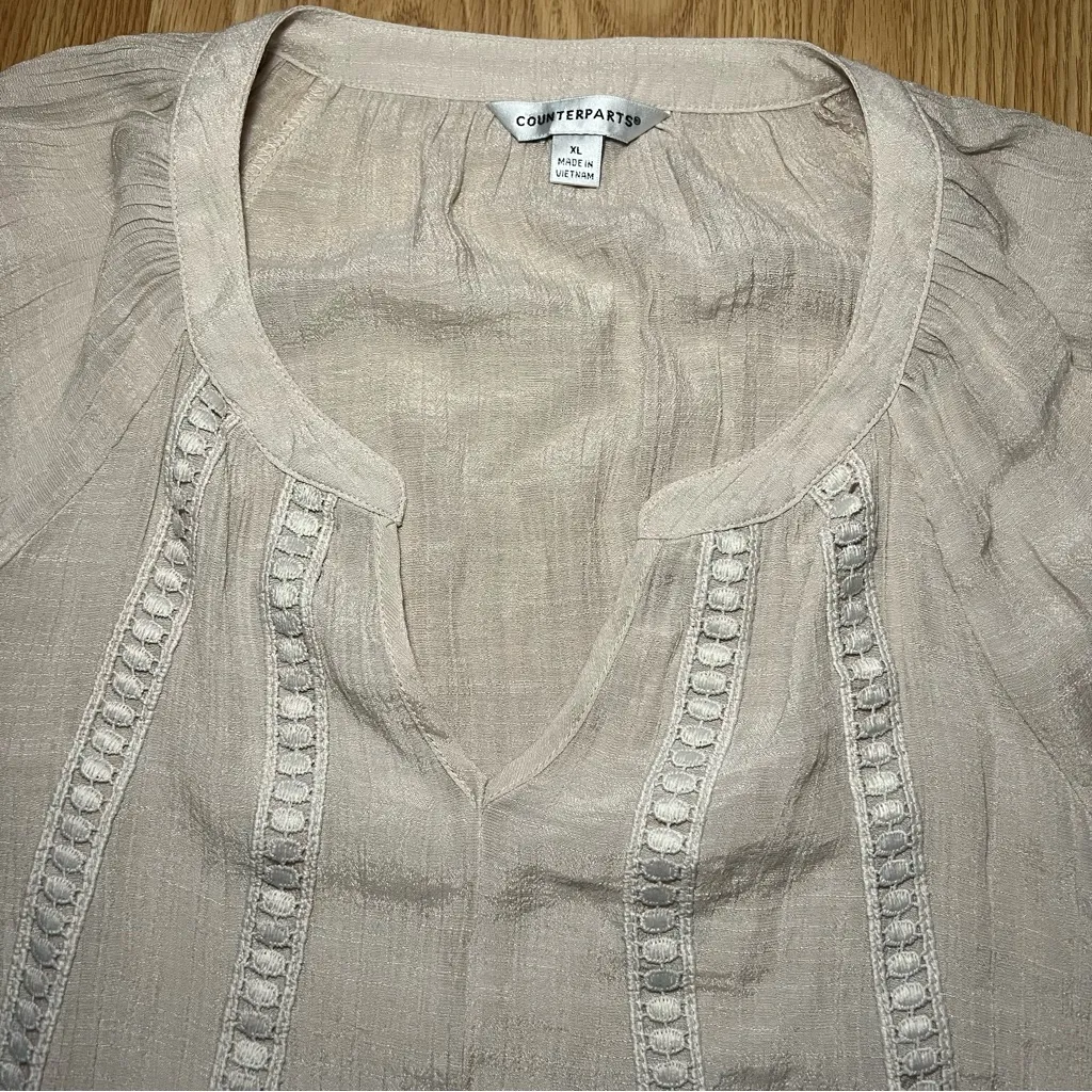 Counterparts Women’s XL Ivory Beach Boho Peasant Blouse Top‎ Casual Lightweight - Image 2