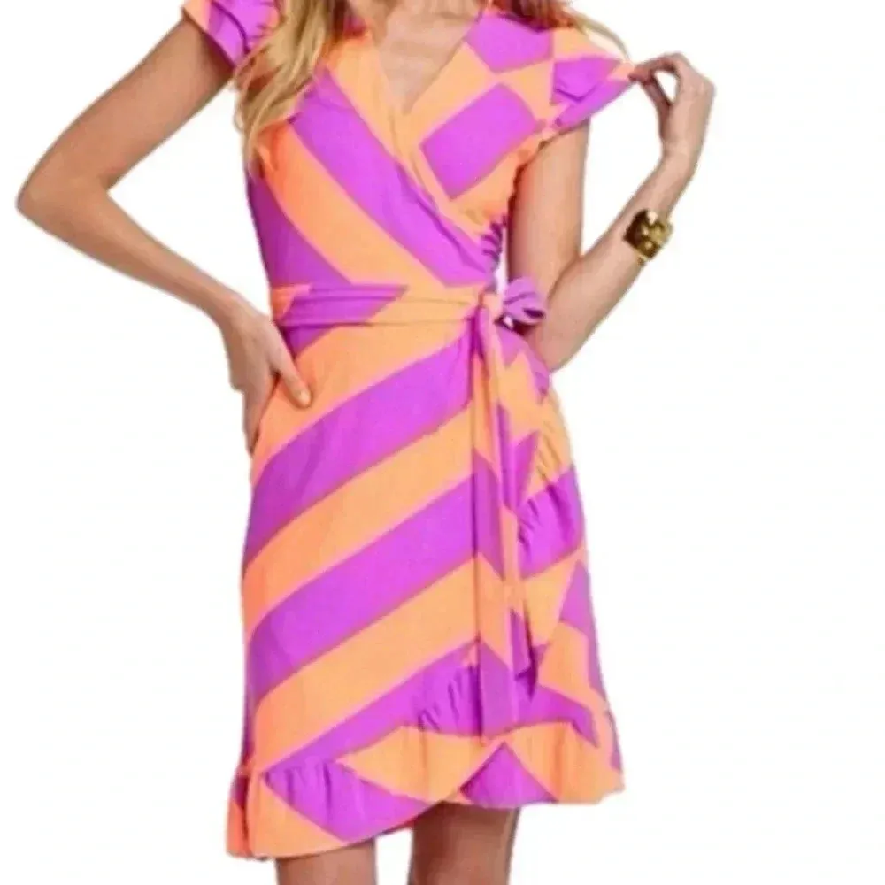 LILLY PULITZER Adriel Always A Party Dress Short Sleeve Wrap Around Mini Size XS - Image 5