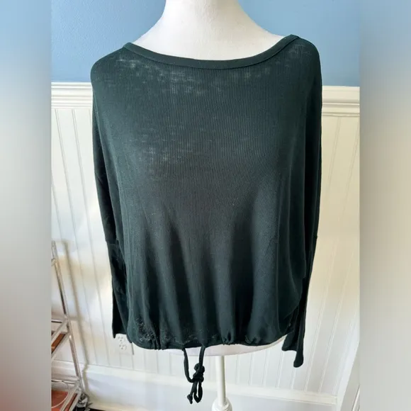 NWT Chaser Ribbed Ling Sleeve Drawstring Top ~ Dark Green ~ Medium - Image 2