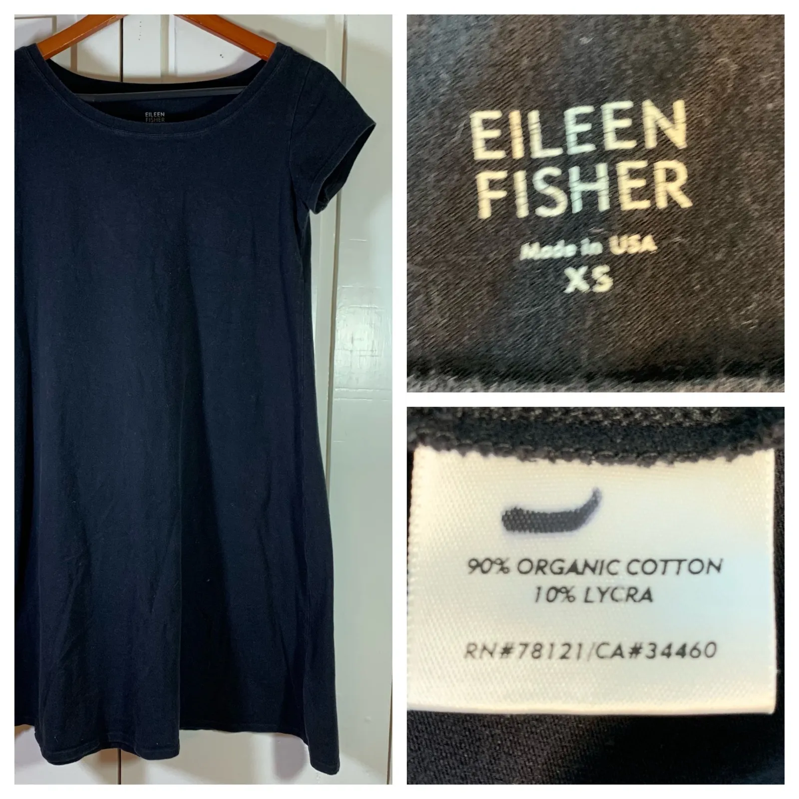 EILEEN‎ FISHER LBD Black Organic Cotton Lycra Short Sleeve T Shirt Dress XS - Image 12