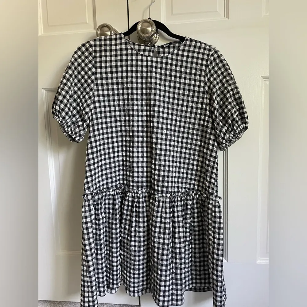 Zara | Black and White Gingham Tiered Mini Dress - Image 3